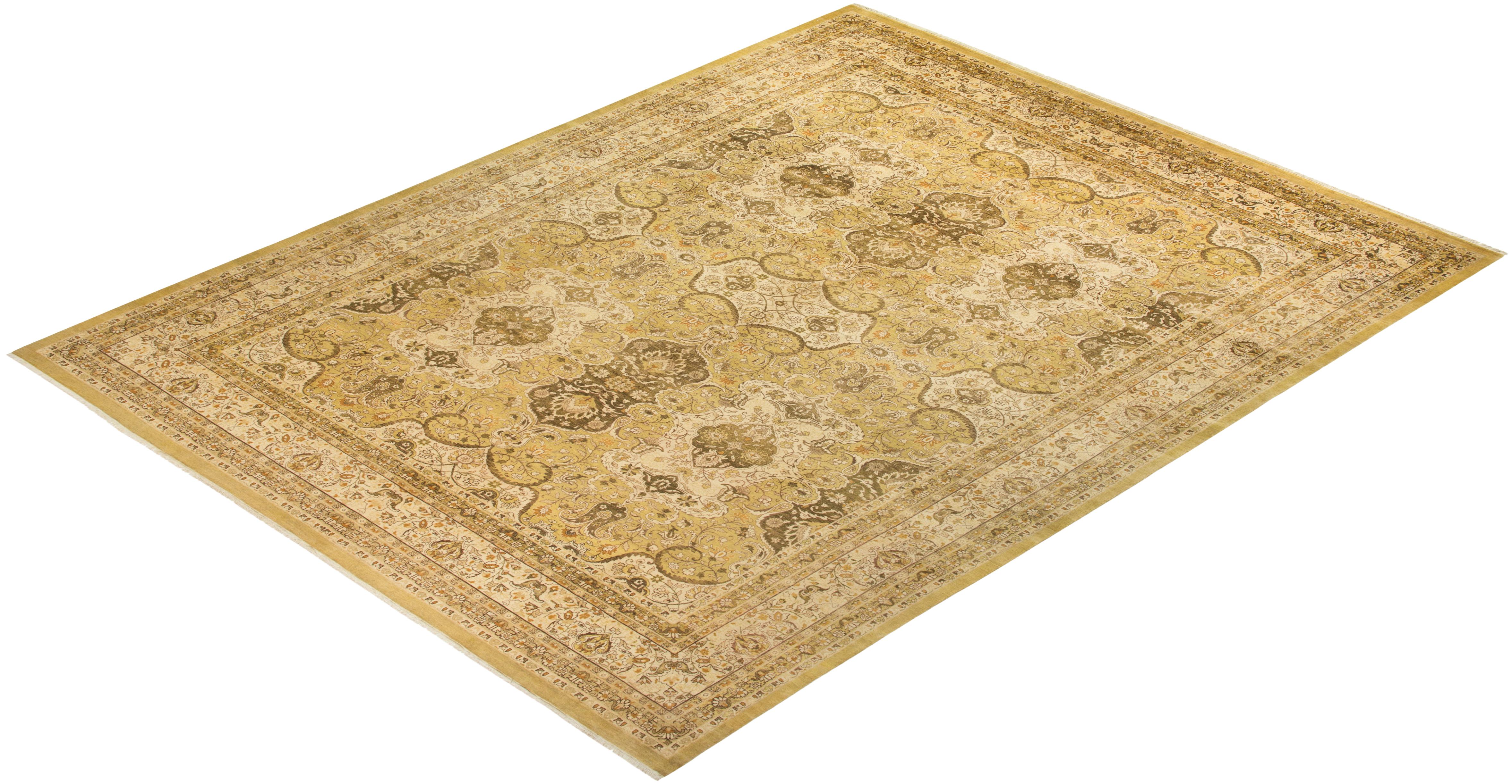Tapis Mogul vert à fleurs noué à la main unique en son genre en vente 2