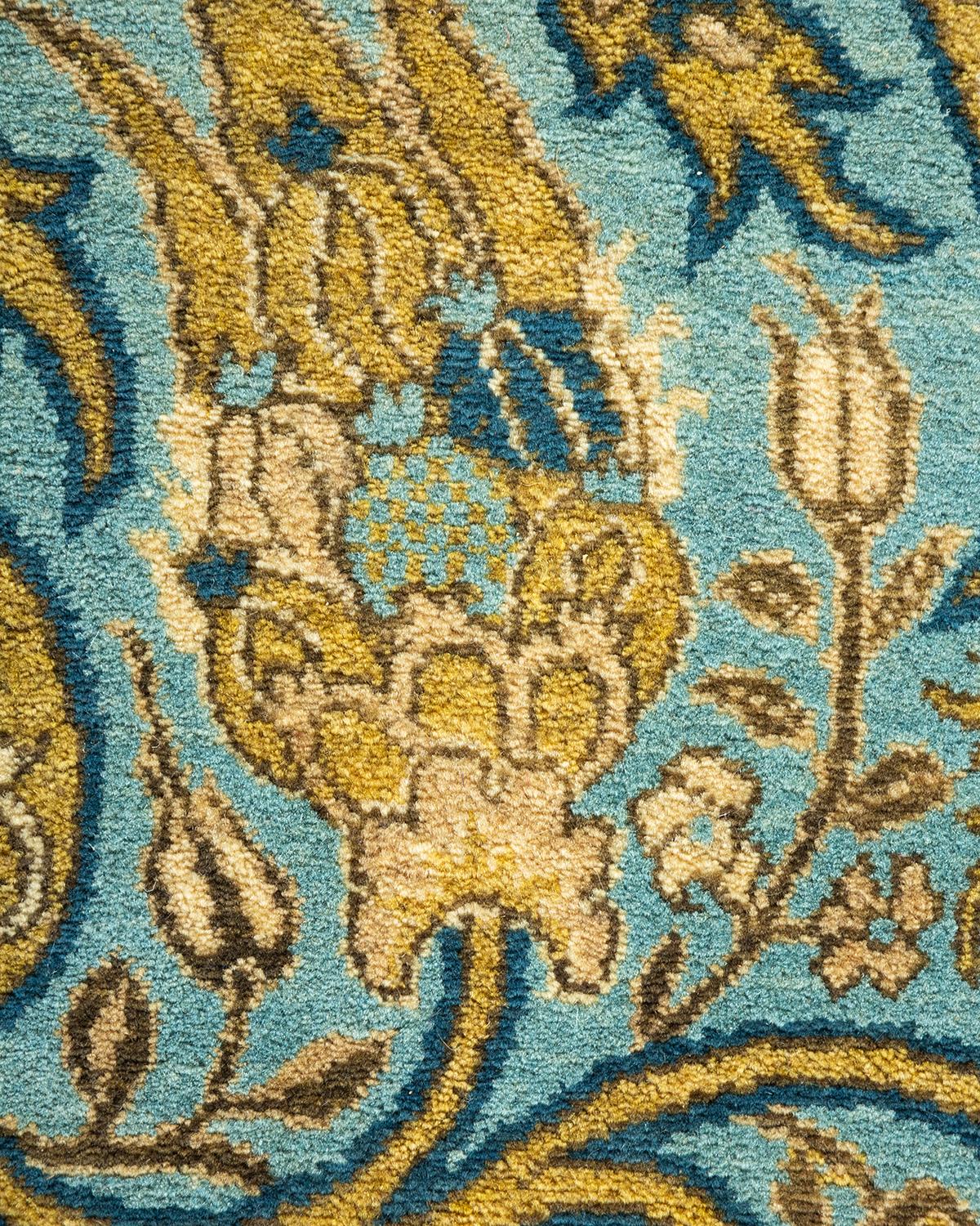 Pakistanais Tapis Mogul vert à fleurs noué à la main, unique en son genre en vente