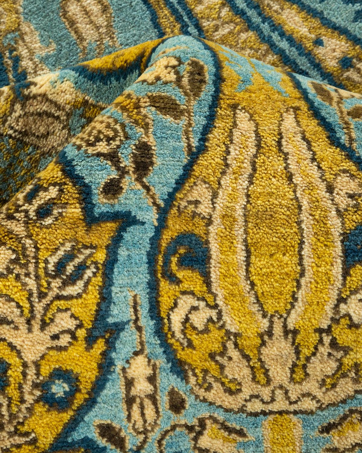 Tapis Mogul vert à fleurs noué à la main, unique en son genre en vente 1