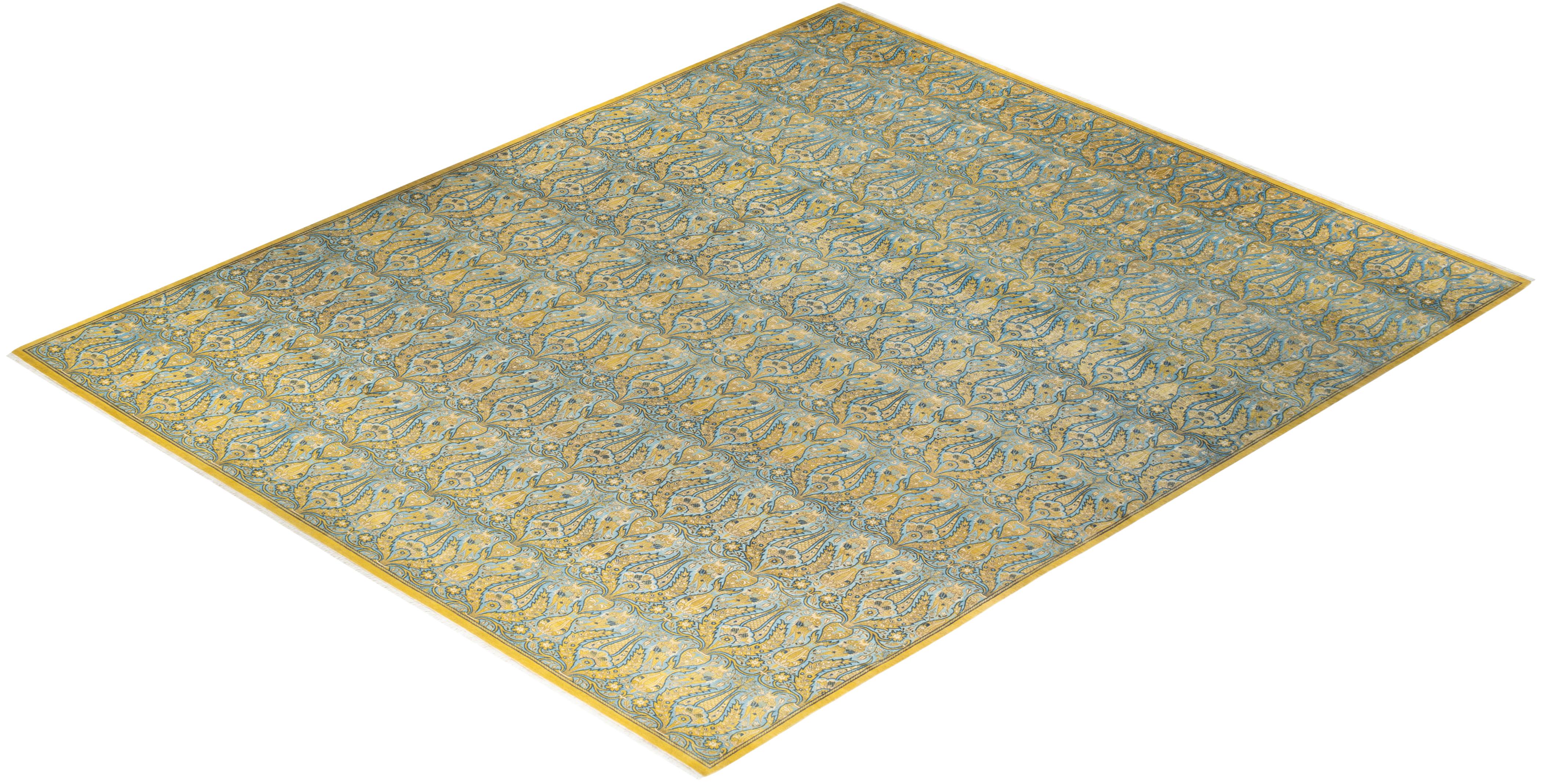 Tapis Mogul vert à fleurs noué à la main, unique en son genre en vente 2