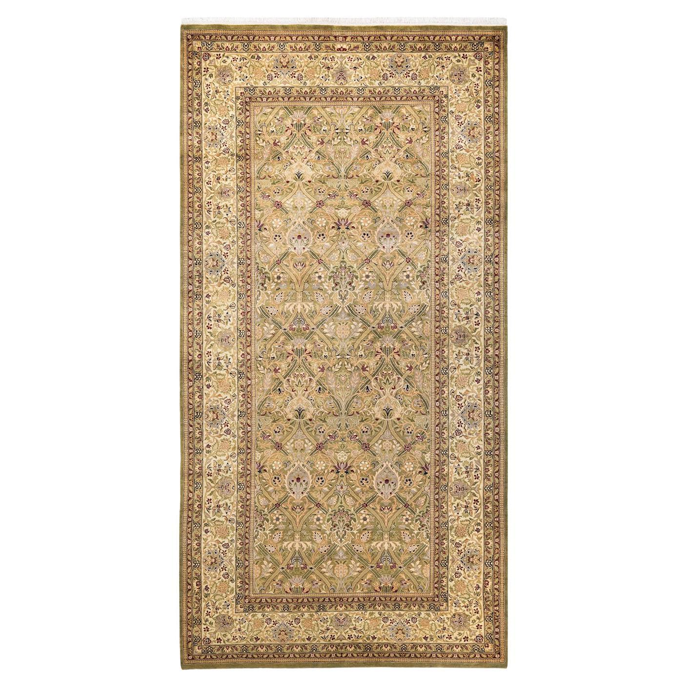 One-of-a-kind Hand Knotted Floral Mogul Green Area Rug