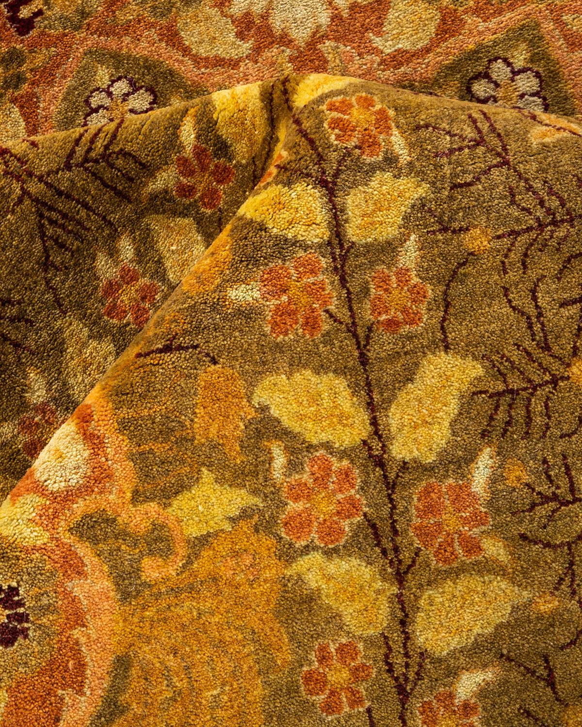 Tapis Mogul vert à fleurs noué à la main, unique en son genre en vente 1