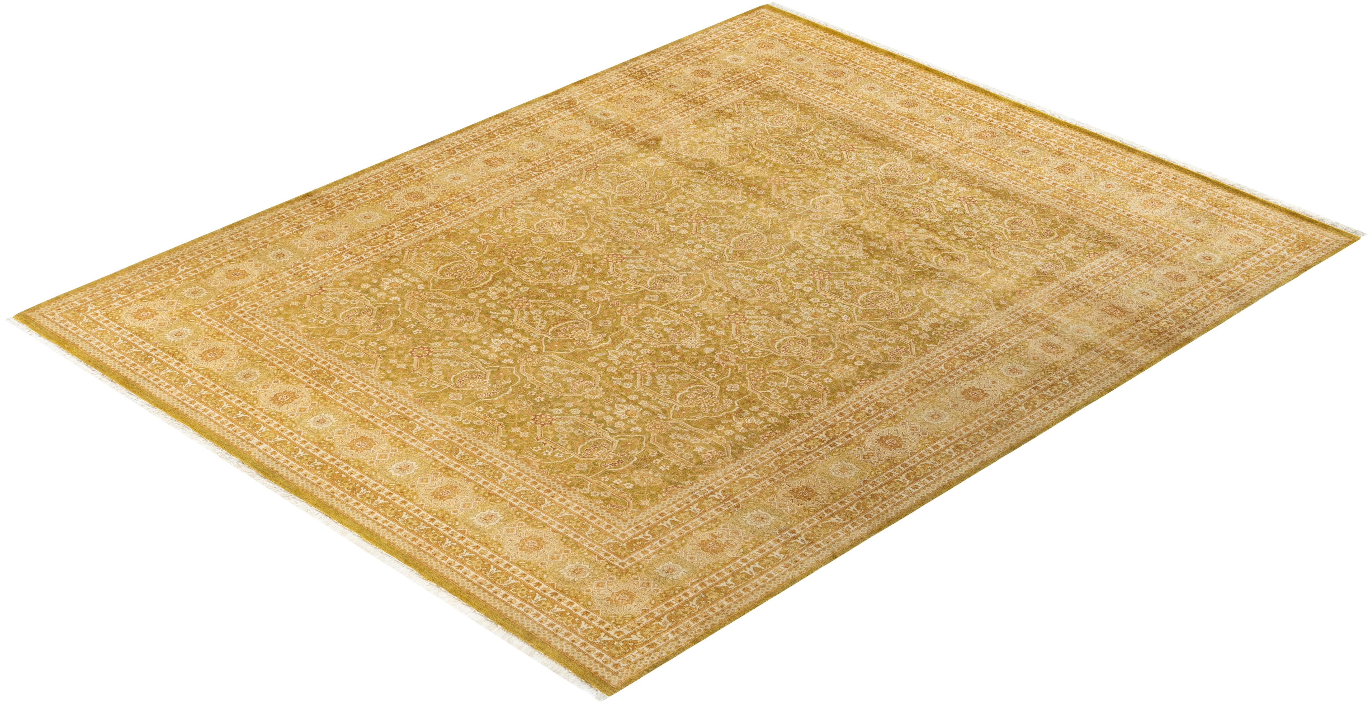 Tapis Mogul vert à fleurs noué à la main, unique en son genre en vente 2