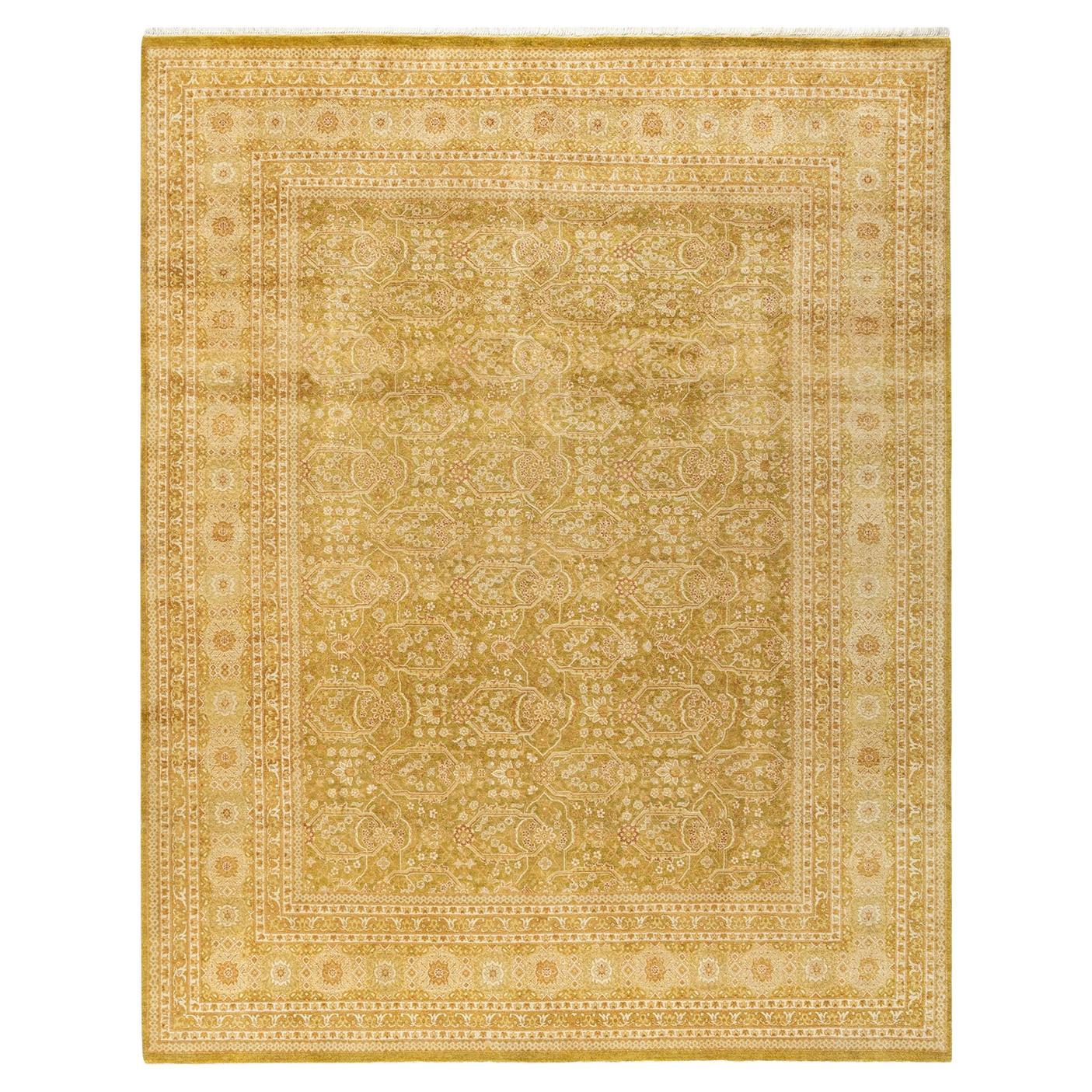 One-Of-A-Kind Hand Knotted Floral Mogul Green Area Rug