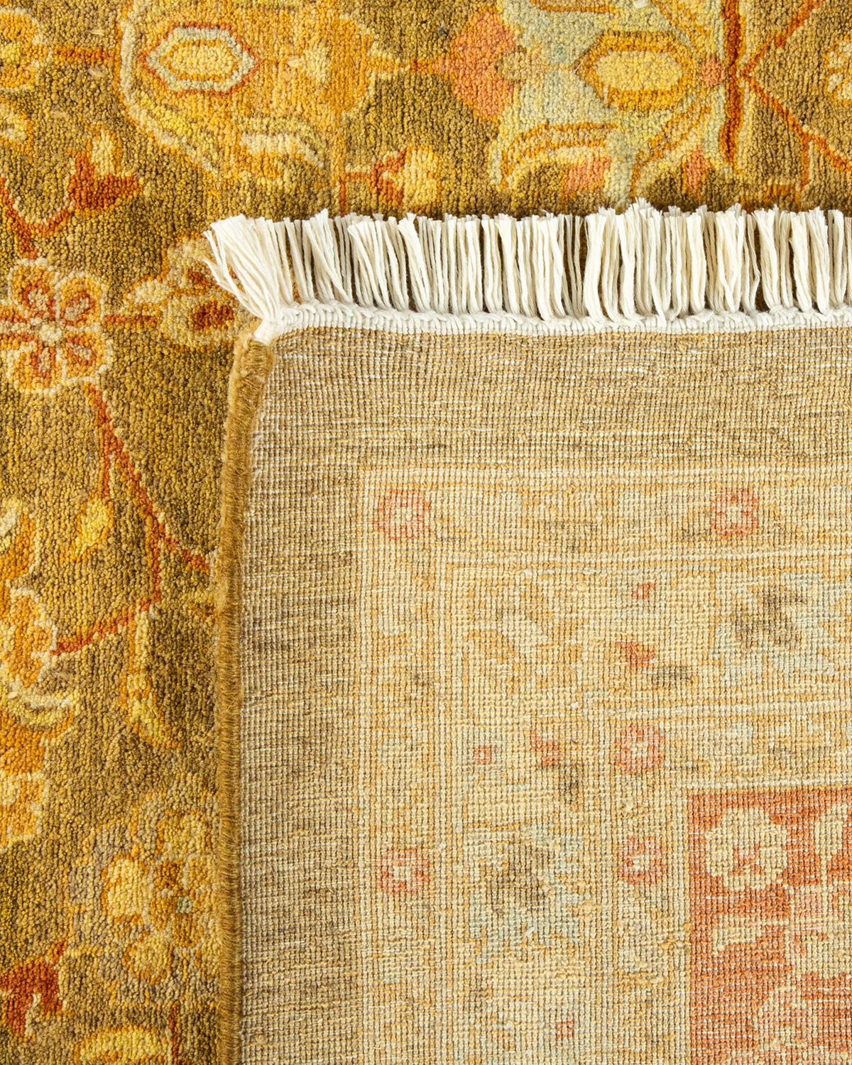 Contemporary One-of-a-kind Hand Knotted Floral Mogul Green Area Rug For Sale