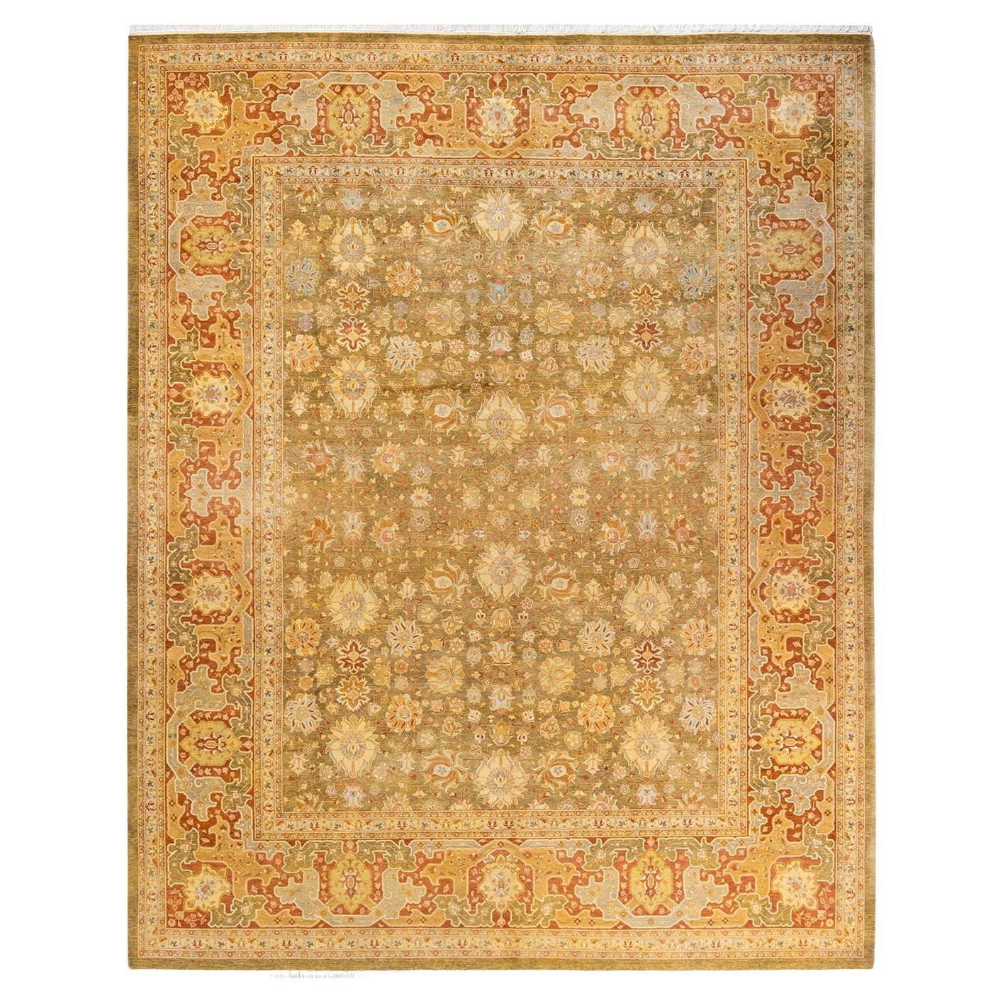 One-of-a-kind Hand Knotted Floral Mogul Green Area Rug