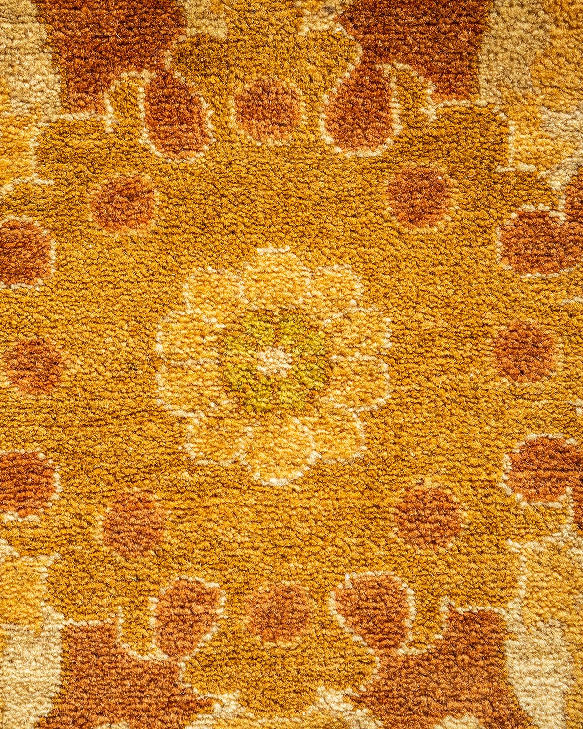 Alfombra única anudada a mano Floral Mogul Verde Pakistaní en venta