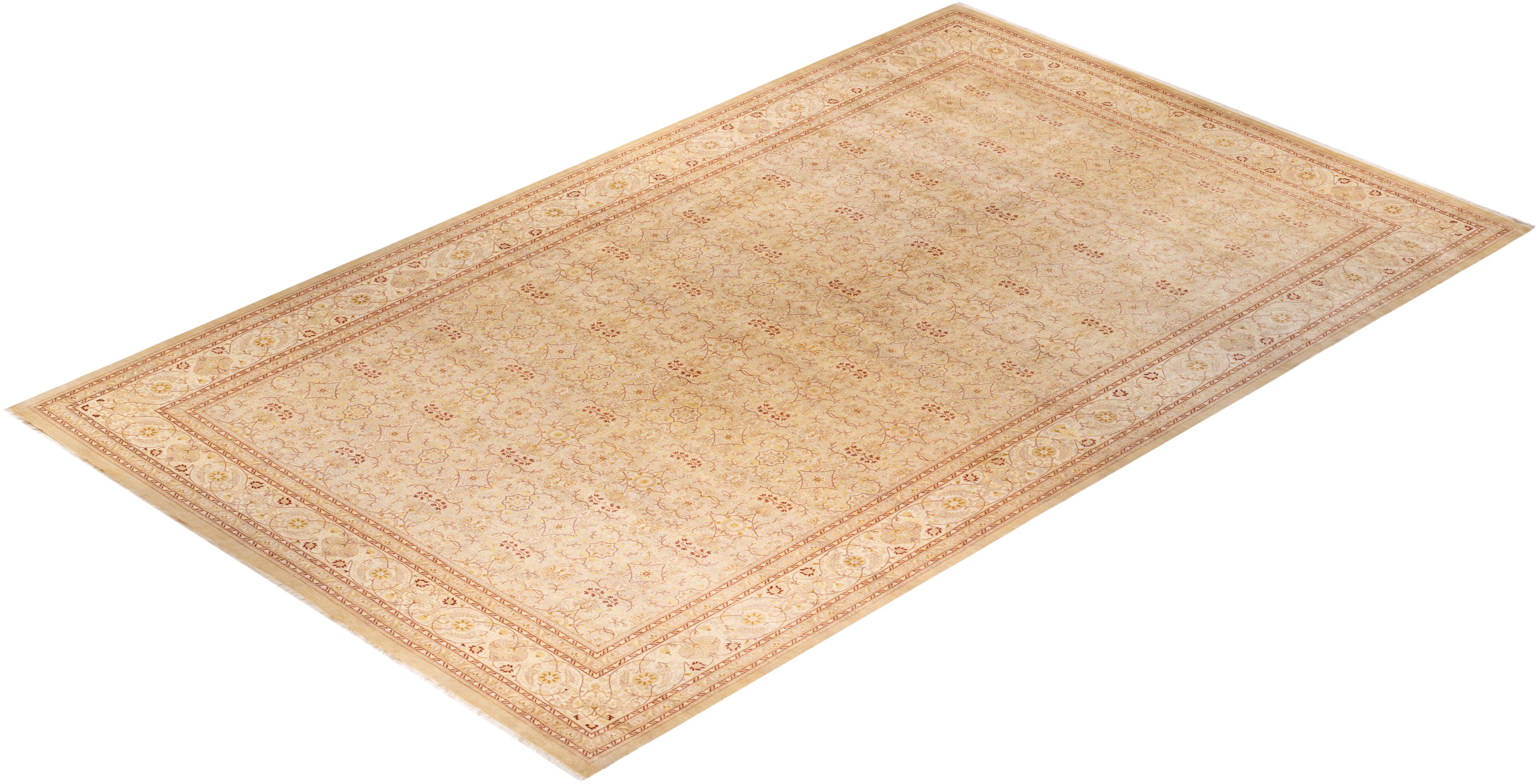 Handgeknüpfter elfenbeinfarbener Mogul-Teppich mit Blumenmuster, Unikat im Angebot 2