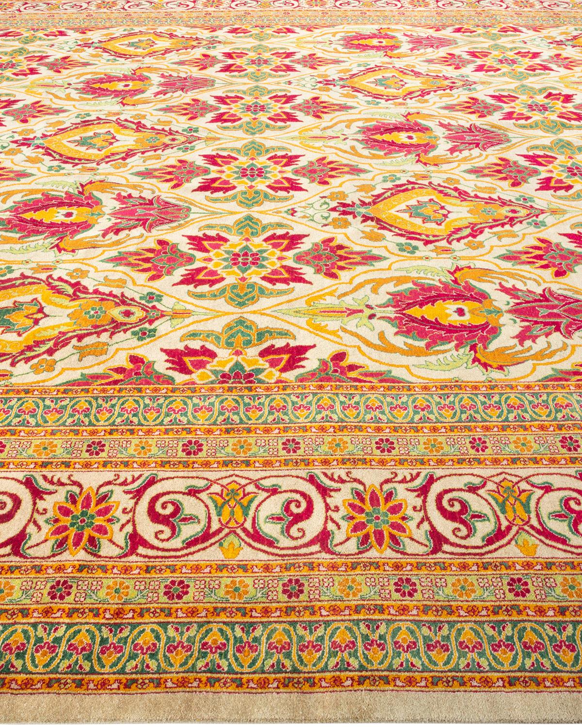 Handgeknüpfter elfenbeinfarbener Mogul-Teppich mit Blumenmuster, Unikat im Zustand „Neu“ im Angebot in Norwalk, CT