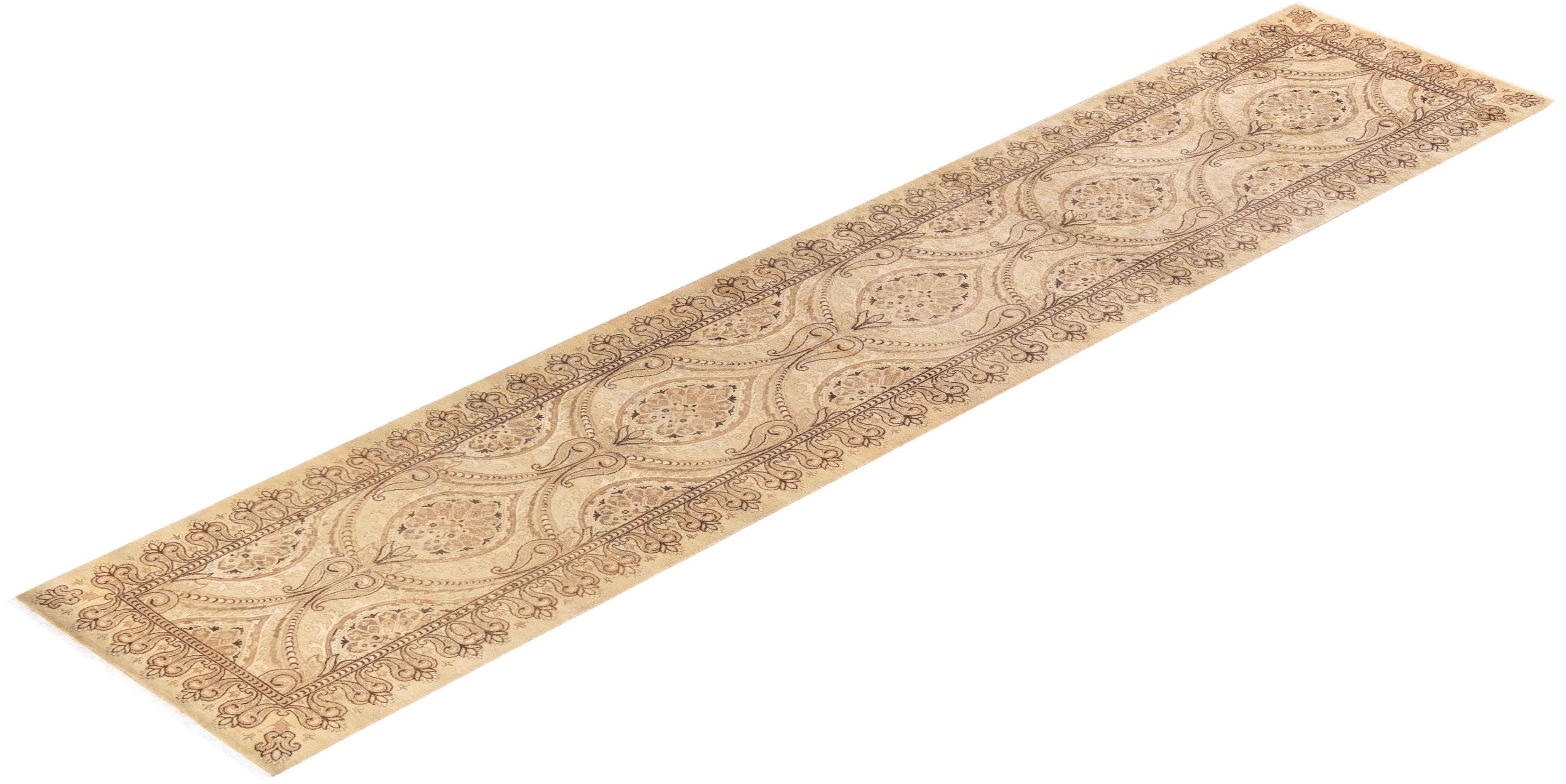 Einzigartiger handgeknüpfter elfenbeinfarbener Mogul-Teppich mit Blumenmuster, 2,74 m x 3,66 m, Unikat im Angebot 2