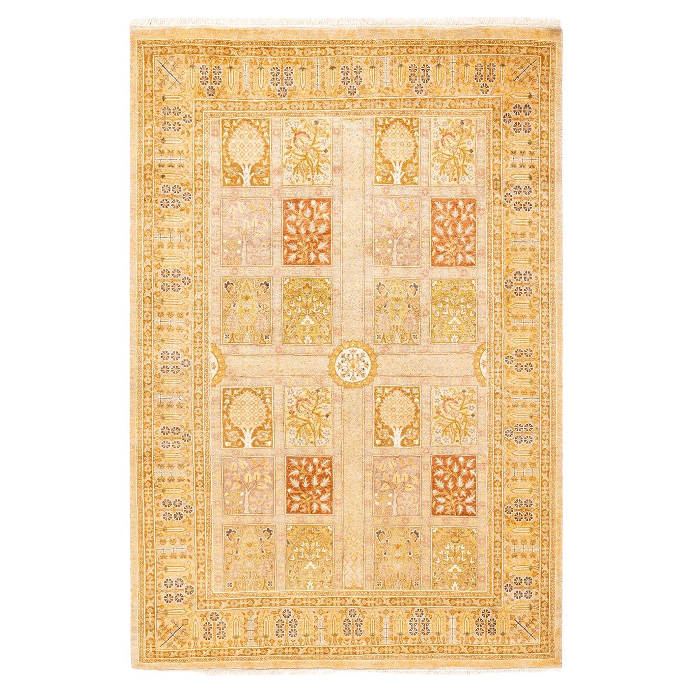 One-Of-A-Kind Hand Knotted Floral Mogul Ivory Area Rug For Sale
