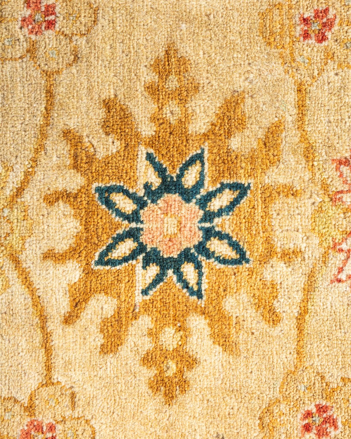 Pakistani One-of-a-kind Hand Knotted Floral Mogul Ivory Area Rug For Sale