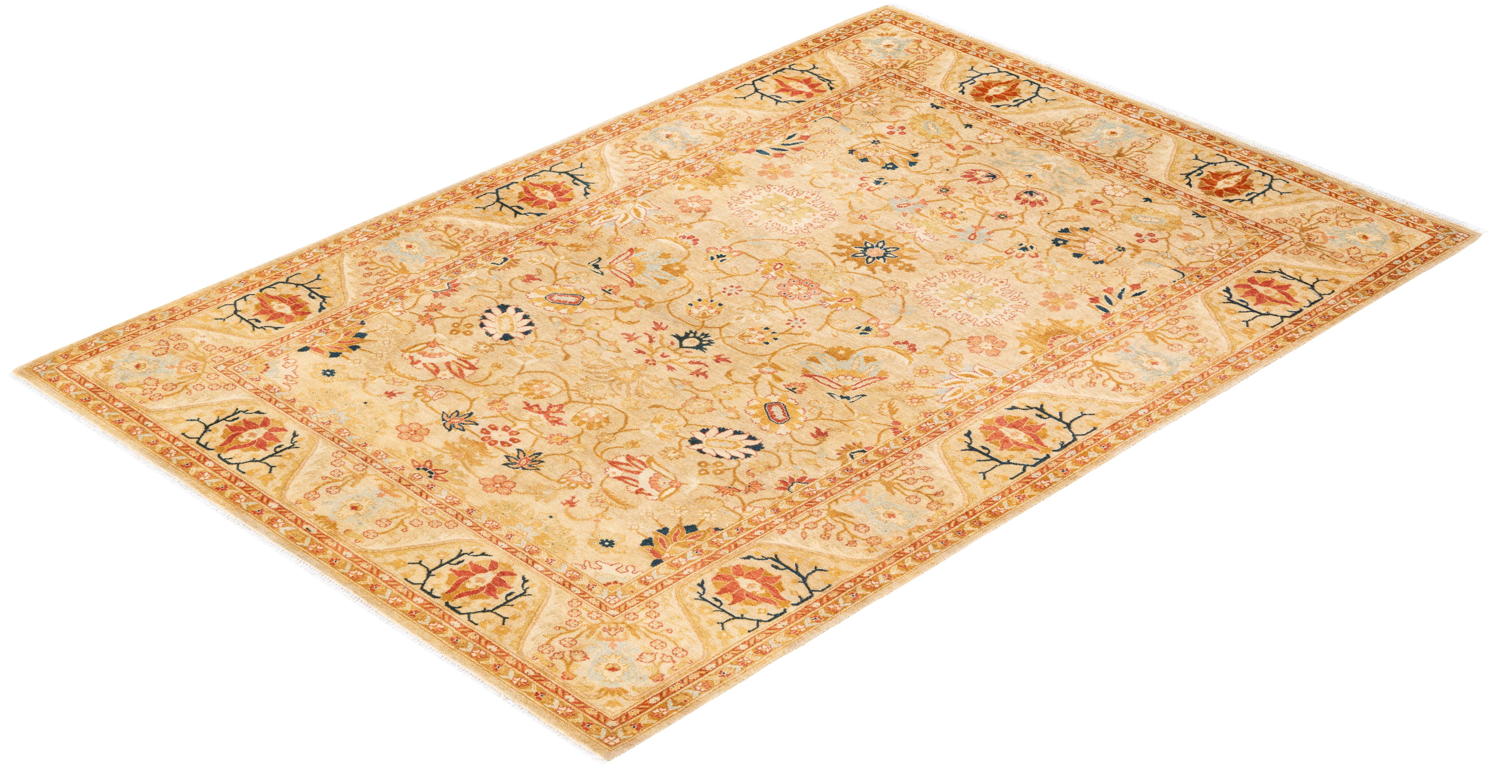 One-of-a-kind Hand Knotted Floral Mogul Ivory Area Rug For Sale 2