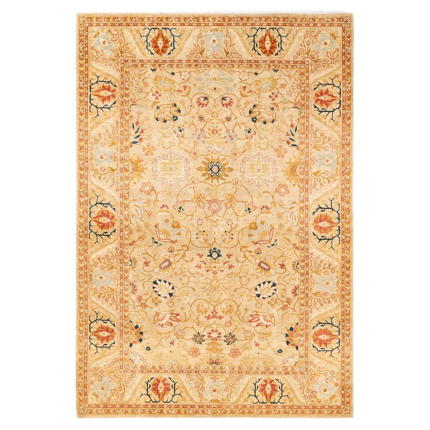 One-of-a-kind Hand Knotted Floral Mogul Ivory Area Rug For Sale