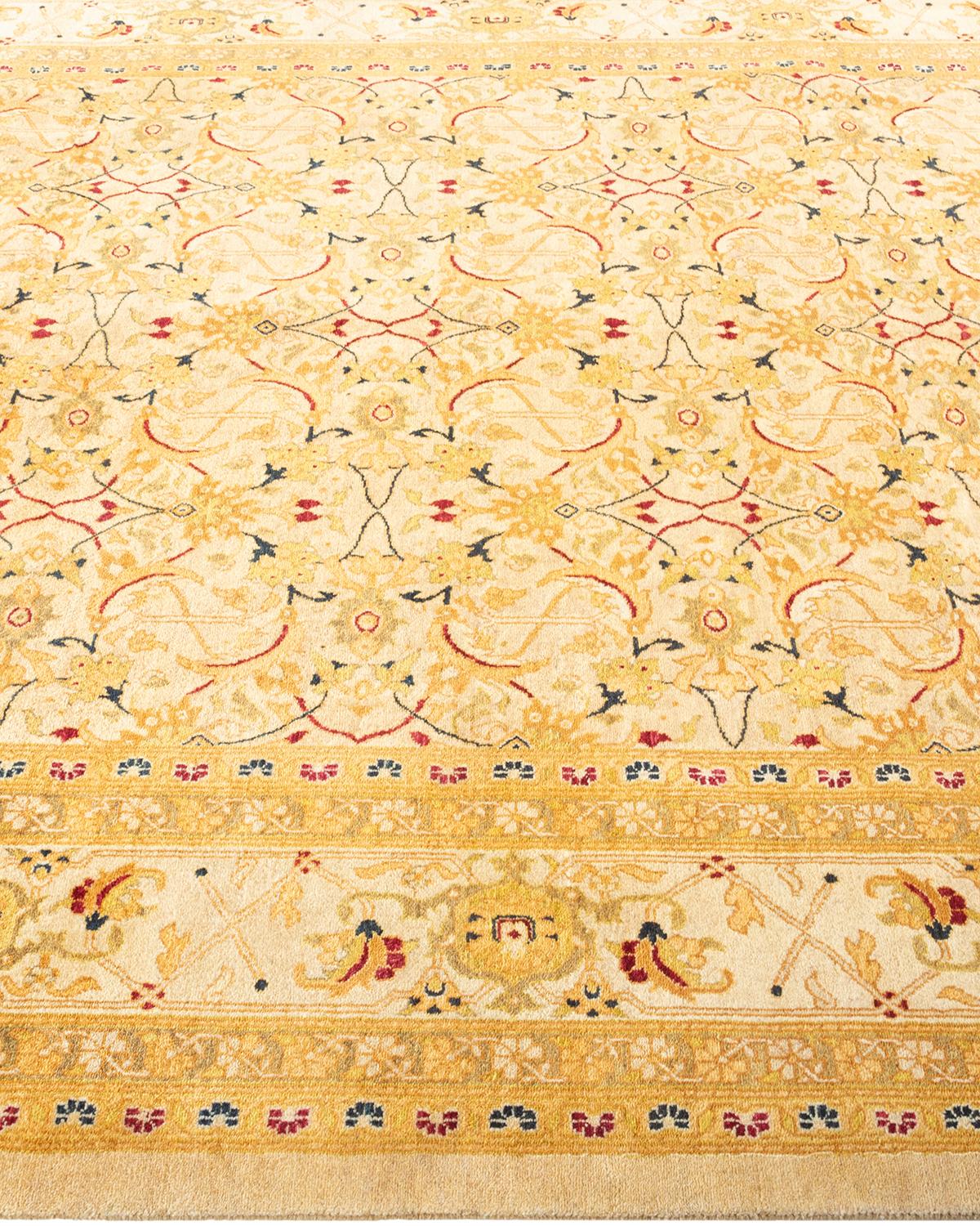 One-Of-A-Kind Hand Knotted Floral Mogul Ivory Area Rug In New Condition For Sale In Norwalk, CT