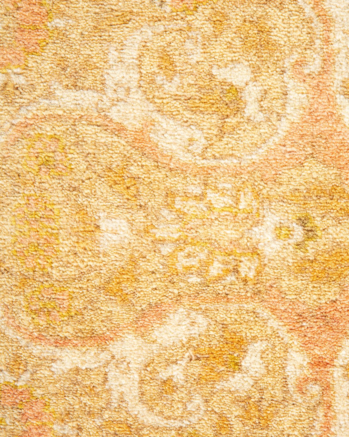 Pakistani One-Of-A-Kind Hand Knotted Floral Mogul Ivory Area Rug For Sale