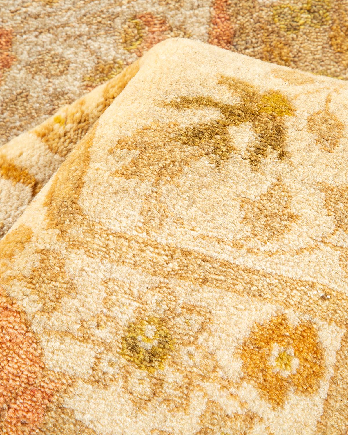 One-Of-A-Kind Hand Knotted Floral Mogul Ivory Area Rug For Sale 1