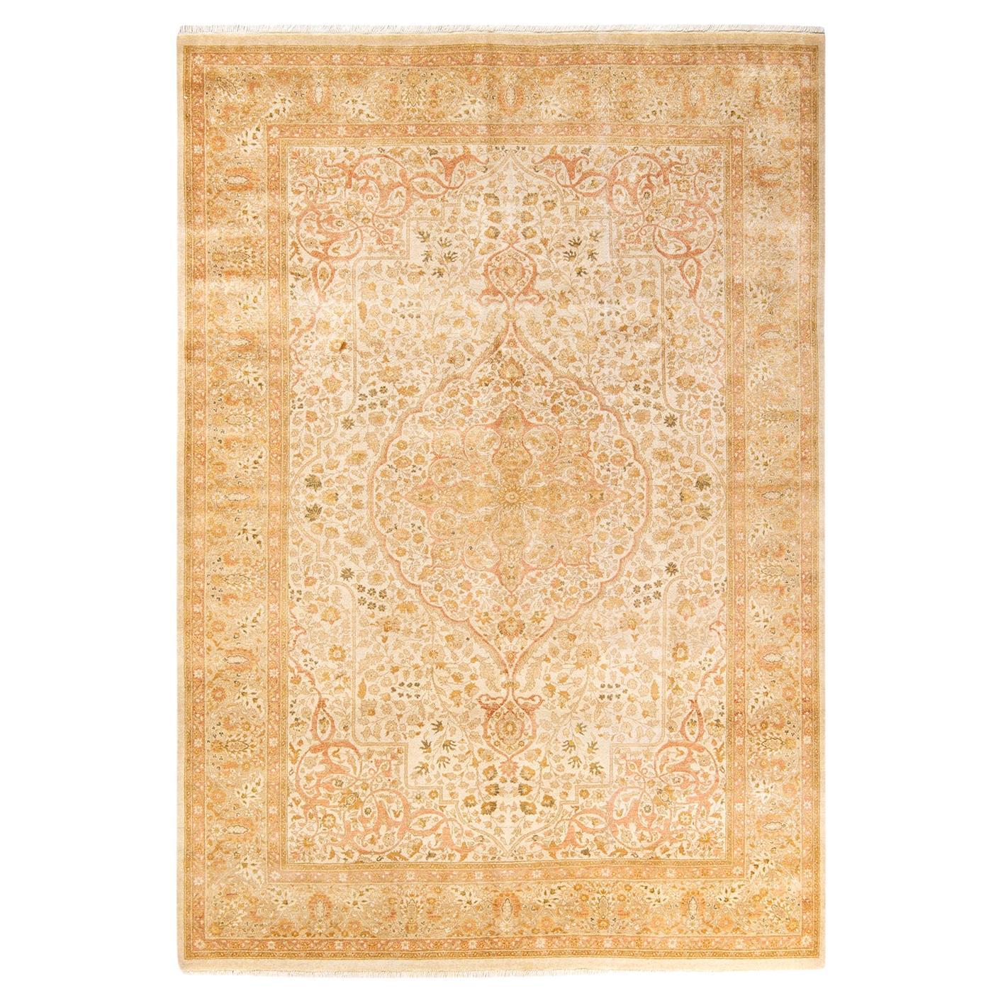 One-Of-A-Kind Hand Knotted Floral Mogul Ivory Area Rug For Sale