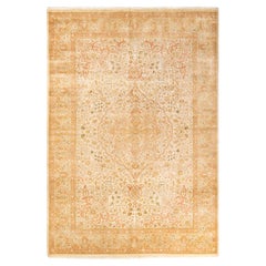 Tapis Mogul ivoire à fleurs noué à la main - Exemplaire unique