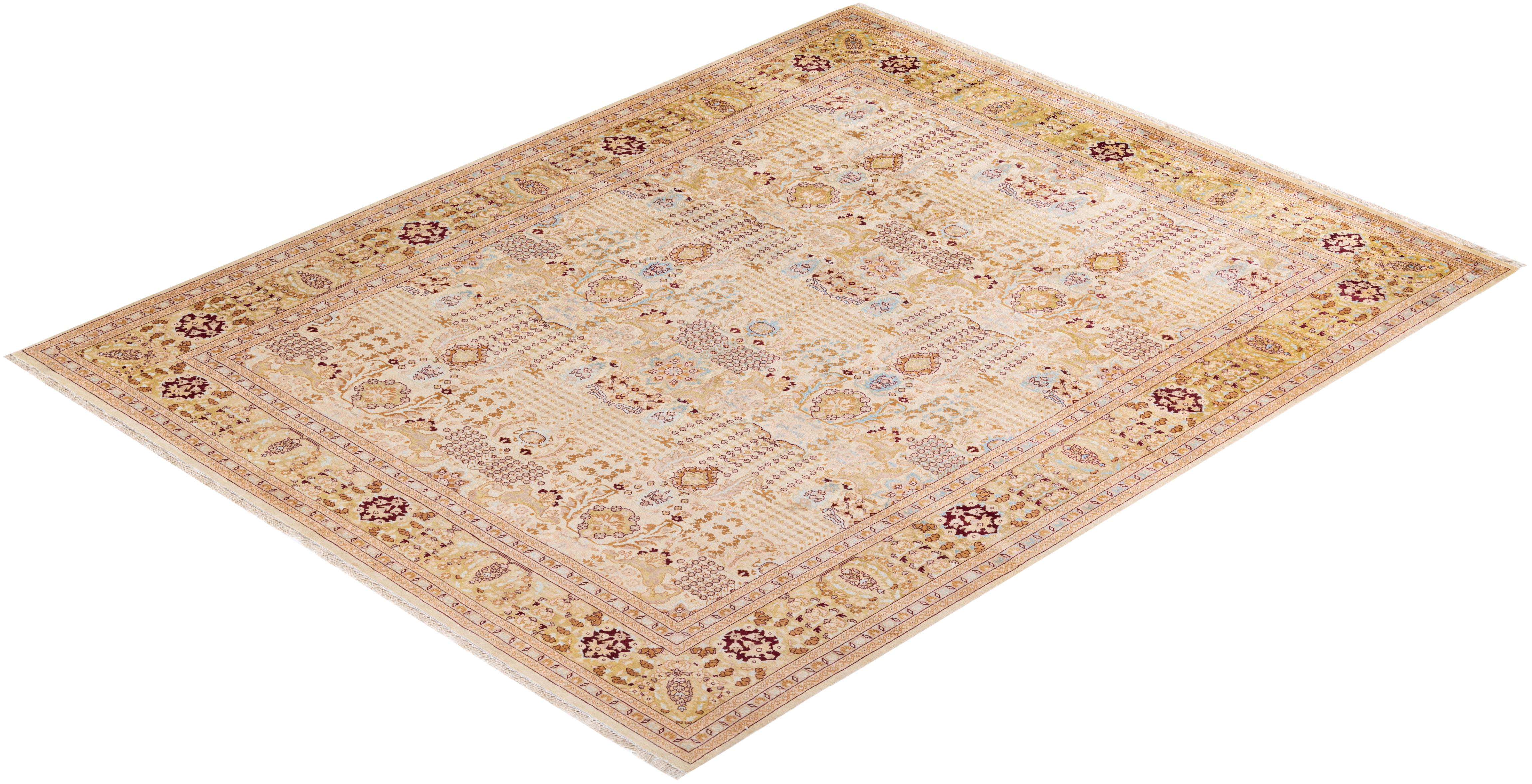 Tapis Mogul ivoire à fleurs noué à la main - Exemplaire unique en vente 2