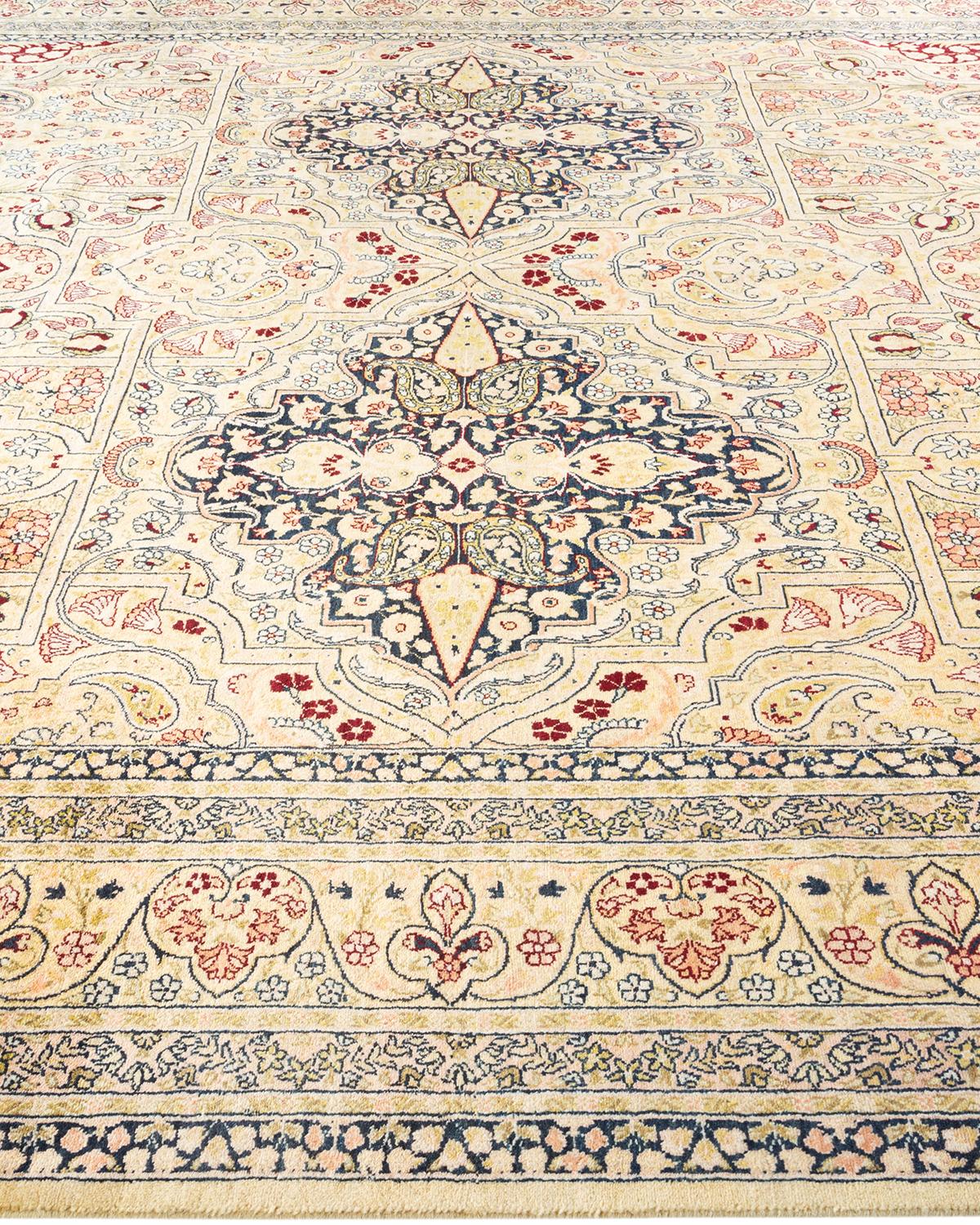 One-of-a-kind Hand Knotted Floral Mogul Ivory Area Rug 8' 1
