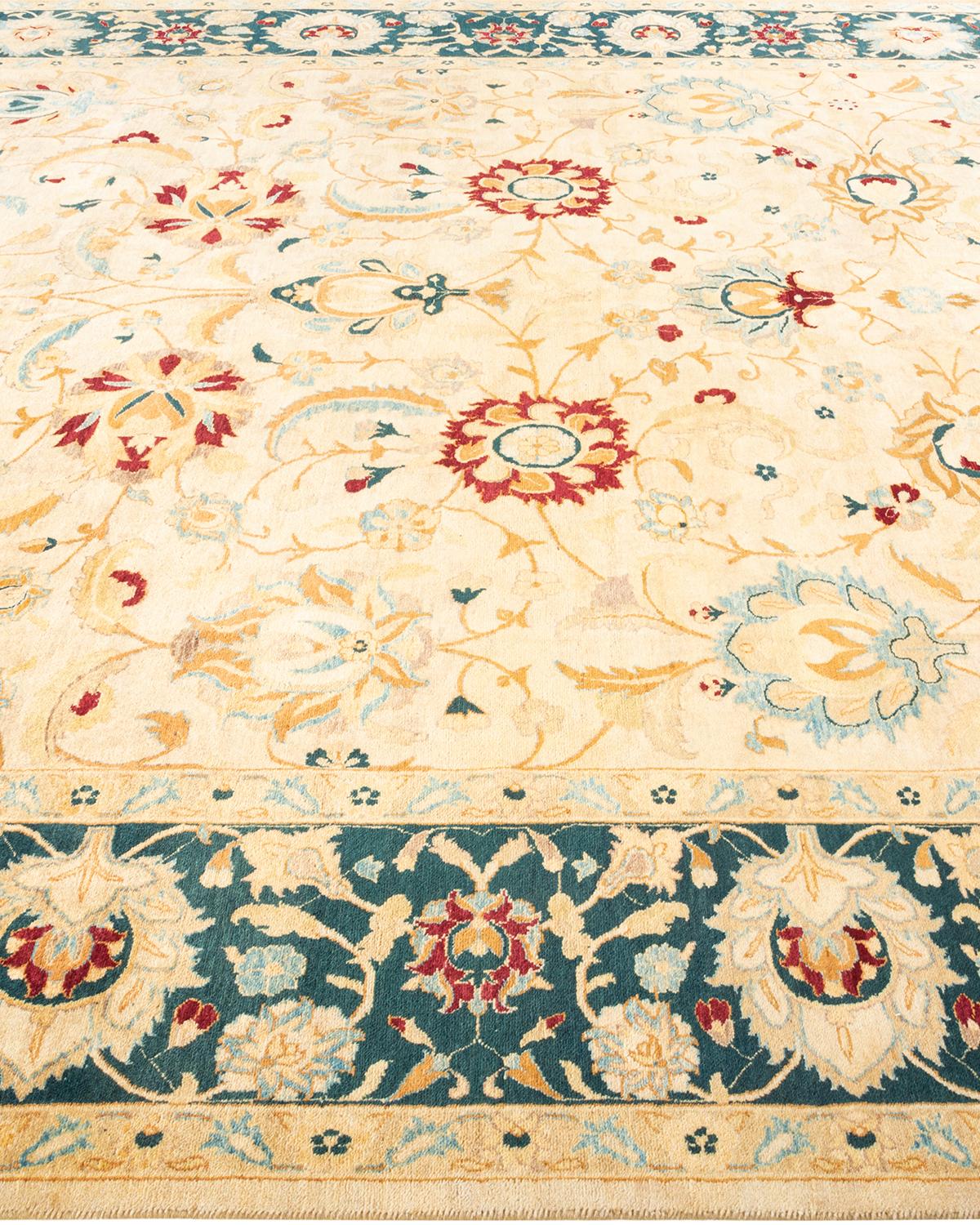 One-of-a-Kind Hand Knotted Floral Mogul Ivory Area Rug 8' 1