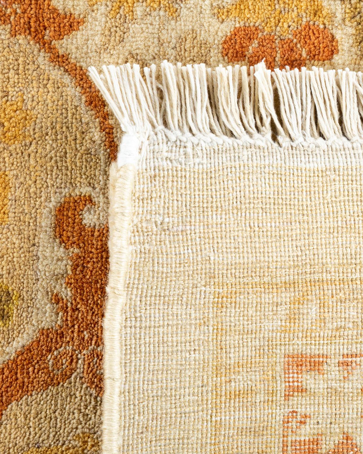 Contemporary One-of-a-kind Hand Knotted Floral Mogul Ivory Area Rug For Sale