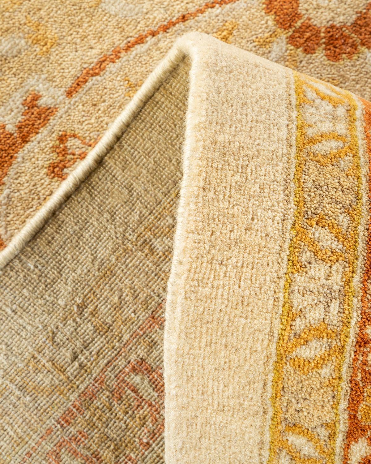Wool One-of-a-kind Hand Knotted Floral Mogul Ivory Area Rug For Sale