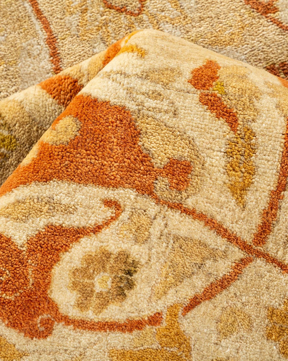 One-of-a-kind Hand Knotted Floral Mogul Ivory Area Rug For Sale 1