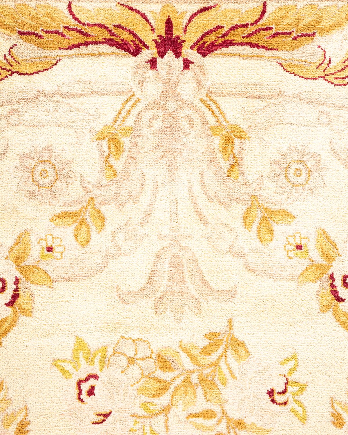 Pakistani One-of-a-kind Hand Knotted Floral Mogul Ivory Area Rug For Sale