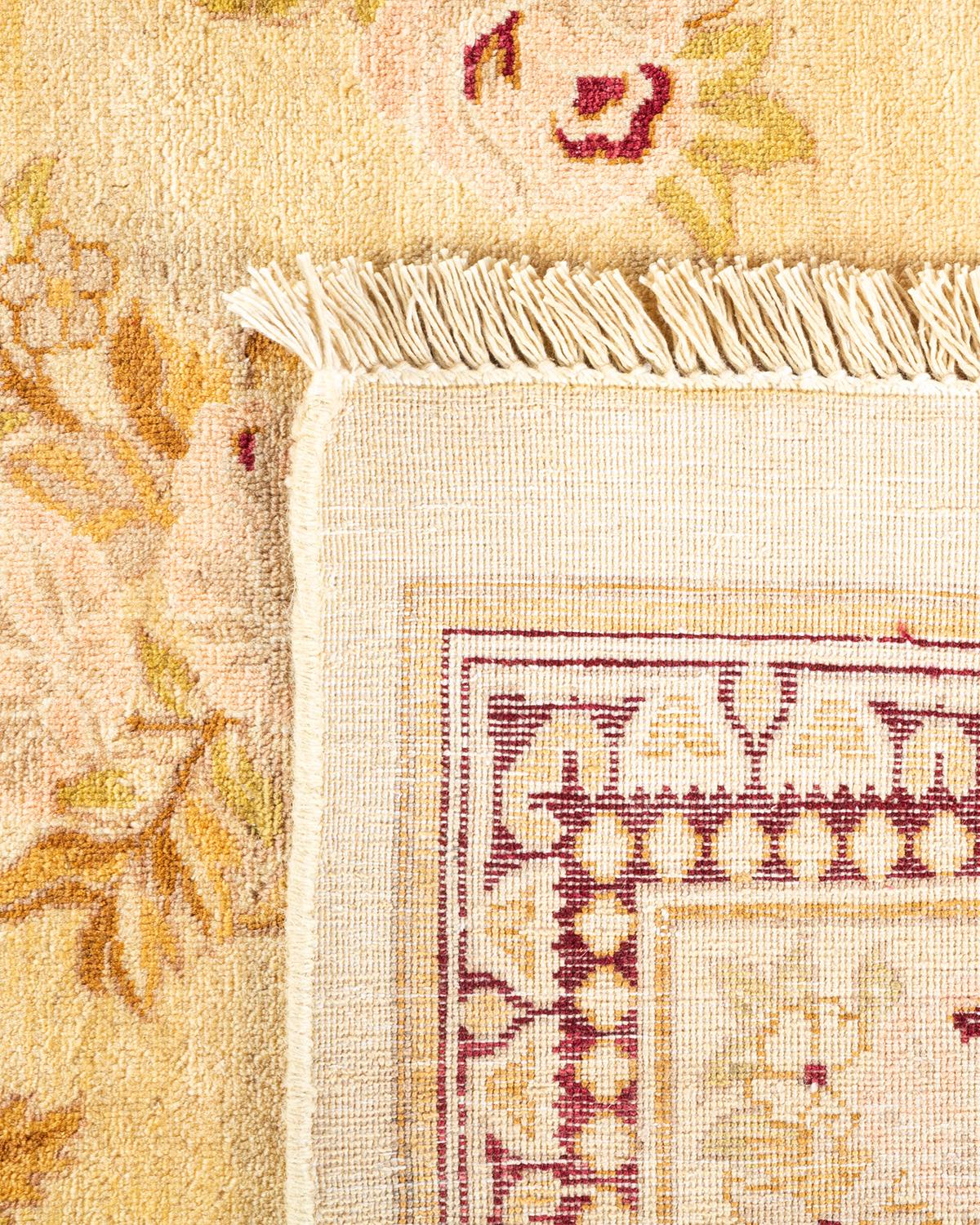 Contemporary One-of-a-kind Hand Knotted Floral Mogul Ivory Area Rug For Sale