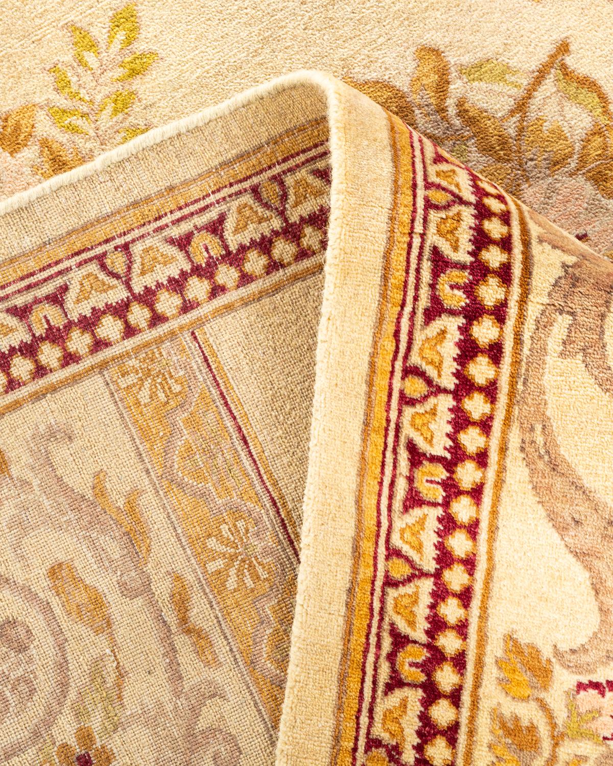 Wool One-of-a-kind Hand Knotted Floral Mogul Ivory Area Rug For Sale