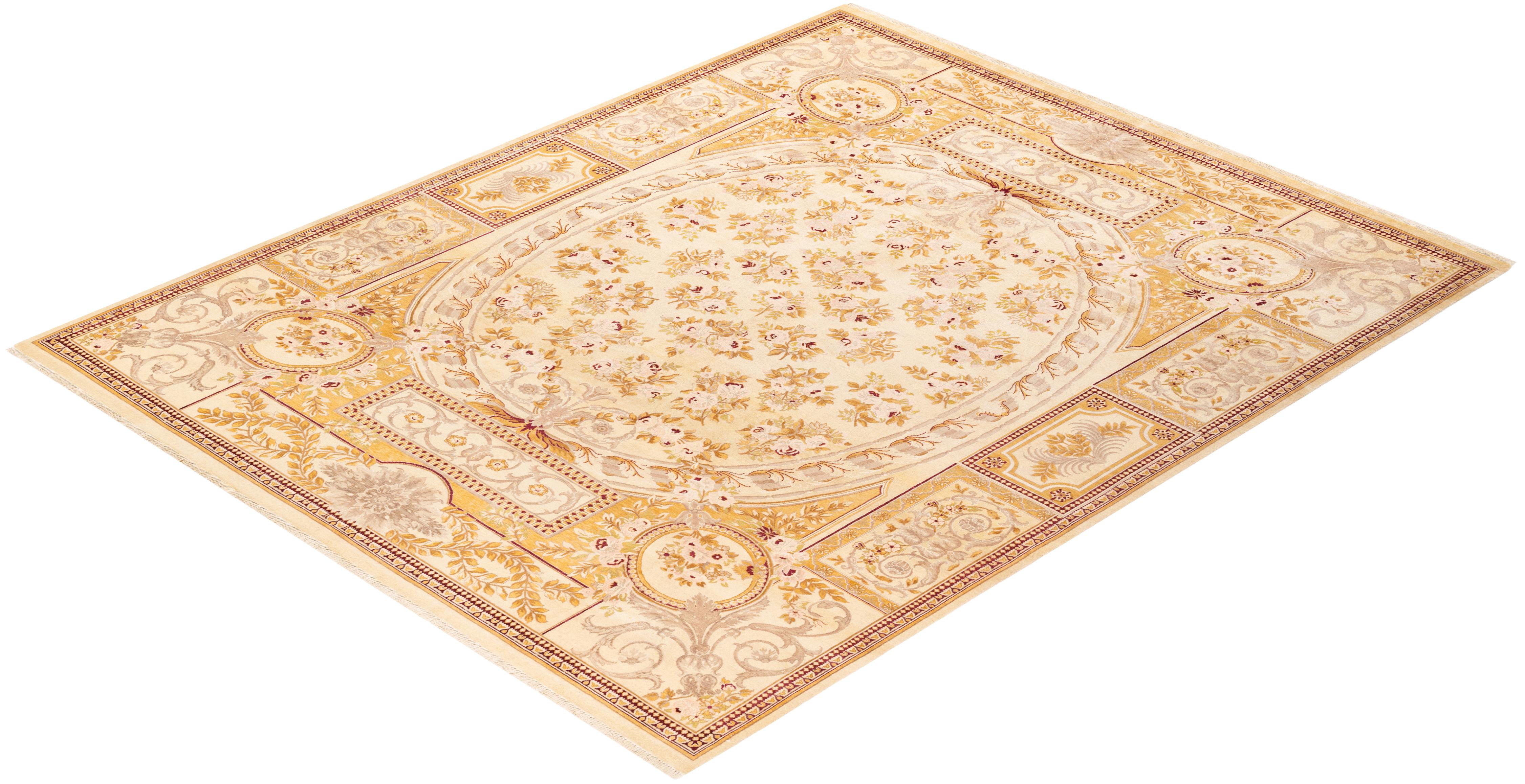 One-of-a-kind Hand Knotted Floral Mogul Ivory Area Rug For Sale 2
