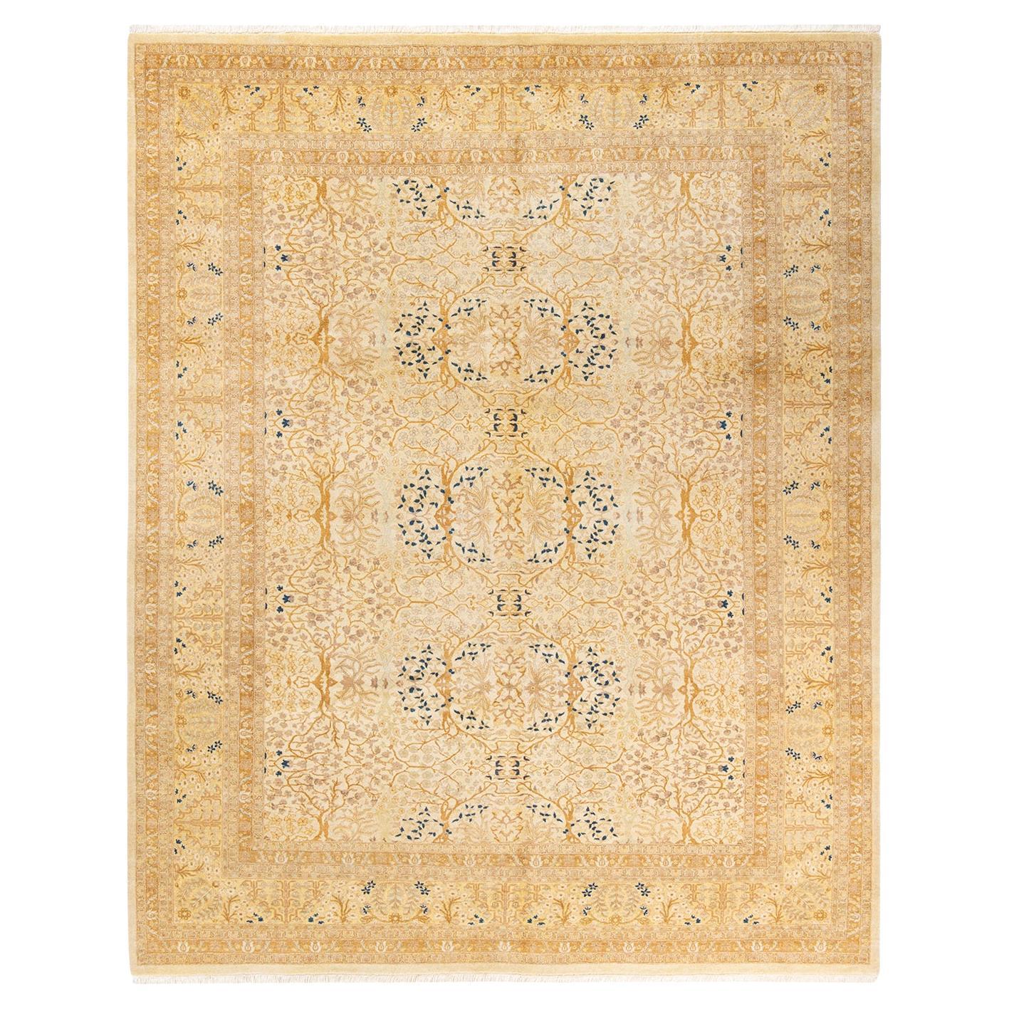 Tapis Mogul ivoire à fleurs noué à la main - Exemplaire unique