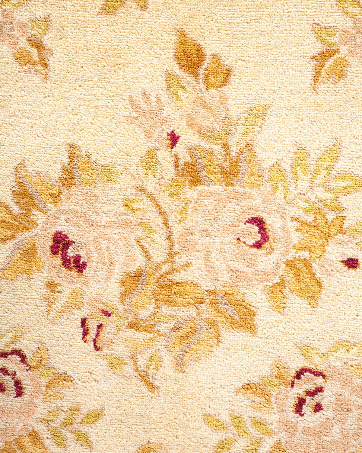 Pakistani One-of-a-kind Hand Knotted Floral Mogul Ivory Area Rug For Sale