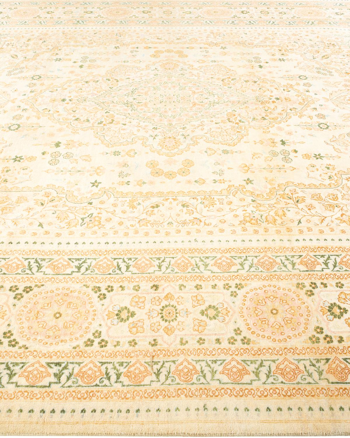 Tapis Mogul ivoire à fleurs noué à la main - Exemplaire unique Neuf - En vente à Norwalk, CT