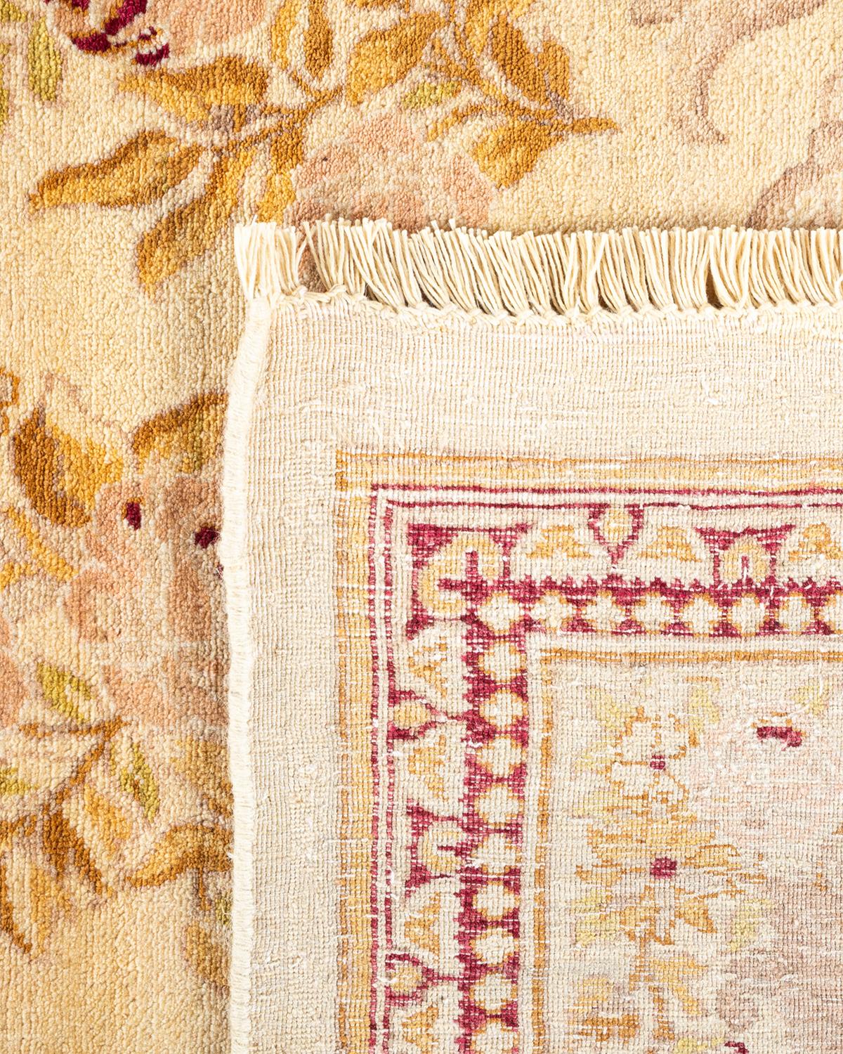 Contemporary One-of-a-kind Hand Knotted Floral Mogul Ivory Area Rug For Sale