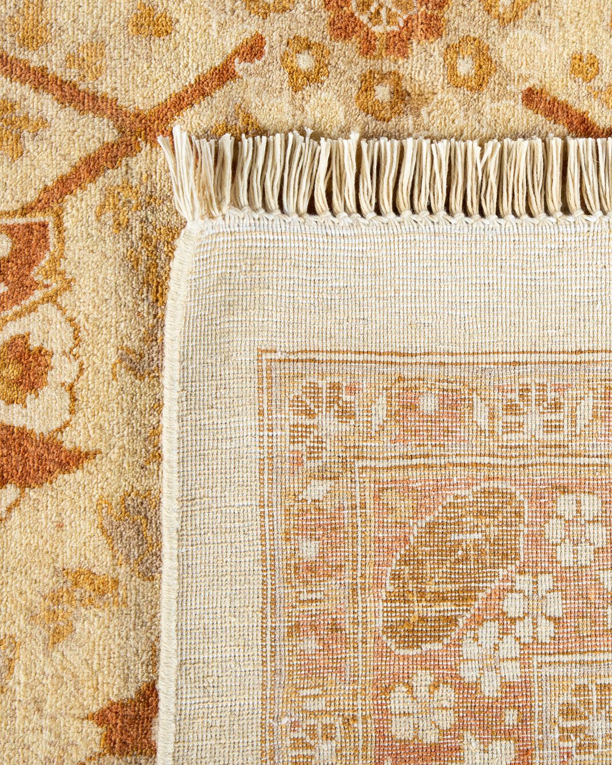 Contemporary One-Of-A-Kind Hand Knotted Floral Mogul Ivory Area Rug For Sale