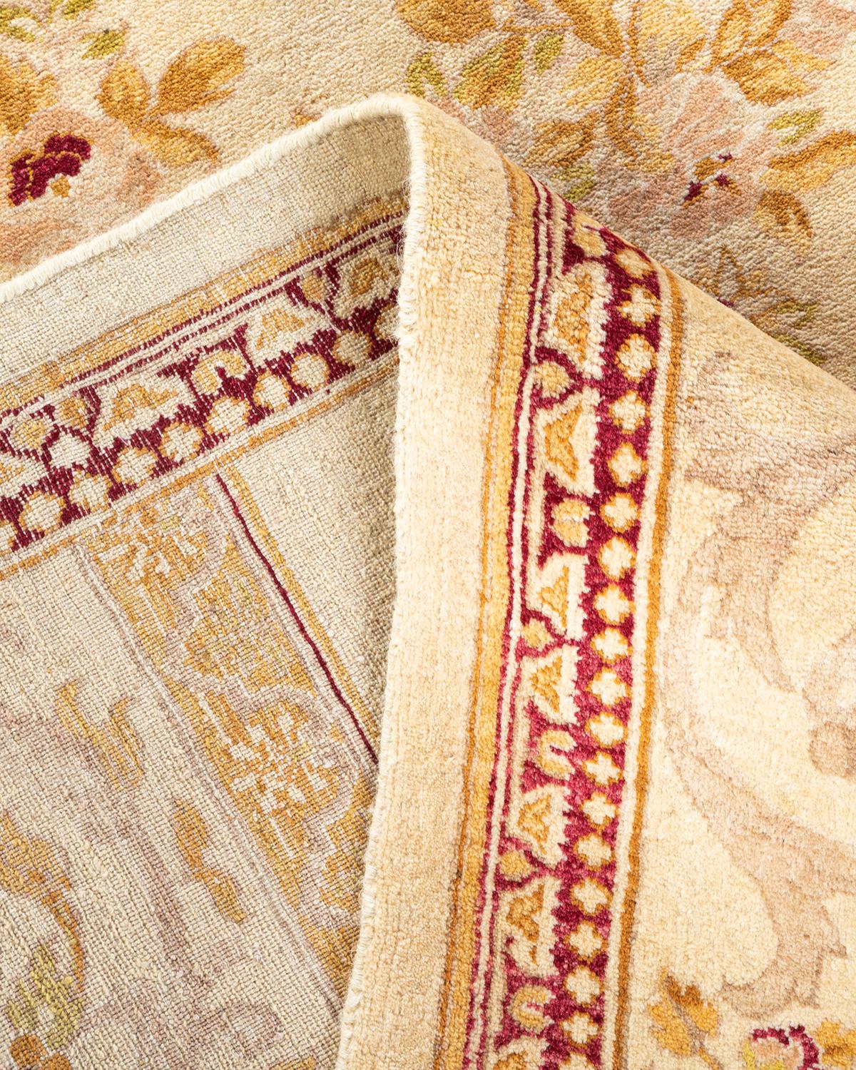 Wool One-of-a-kind Hand Knotted Floral Mogul Ivory Area Rug For Sale