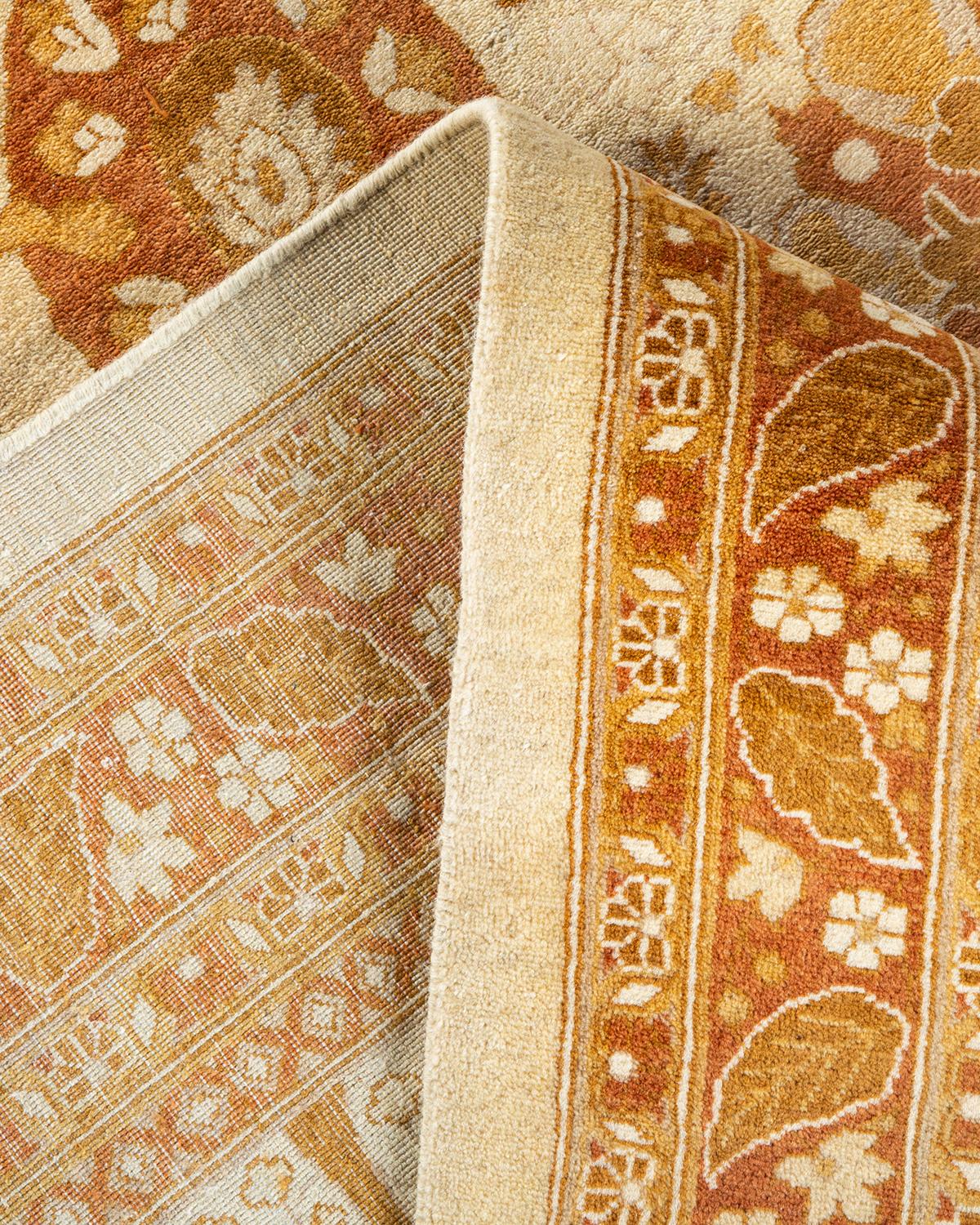 Wool One-Of-A-Kind Hand Knotted Floral Mogul Ivory Area Rug For Sale