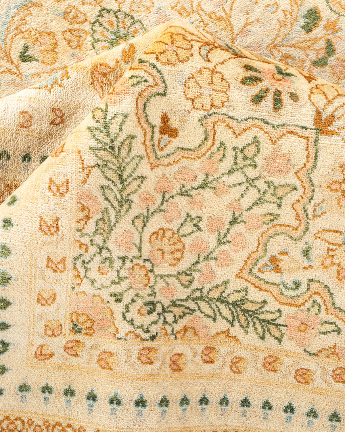 Tapis Mogul ivoire à fleurs noué à la main - Exemplaire unique en vente 1