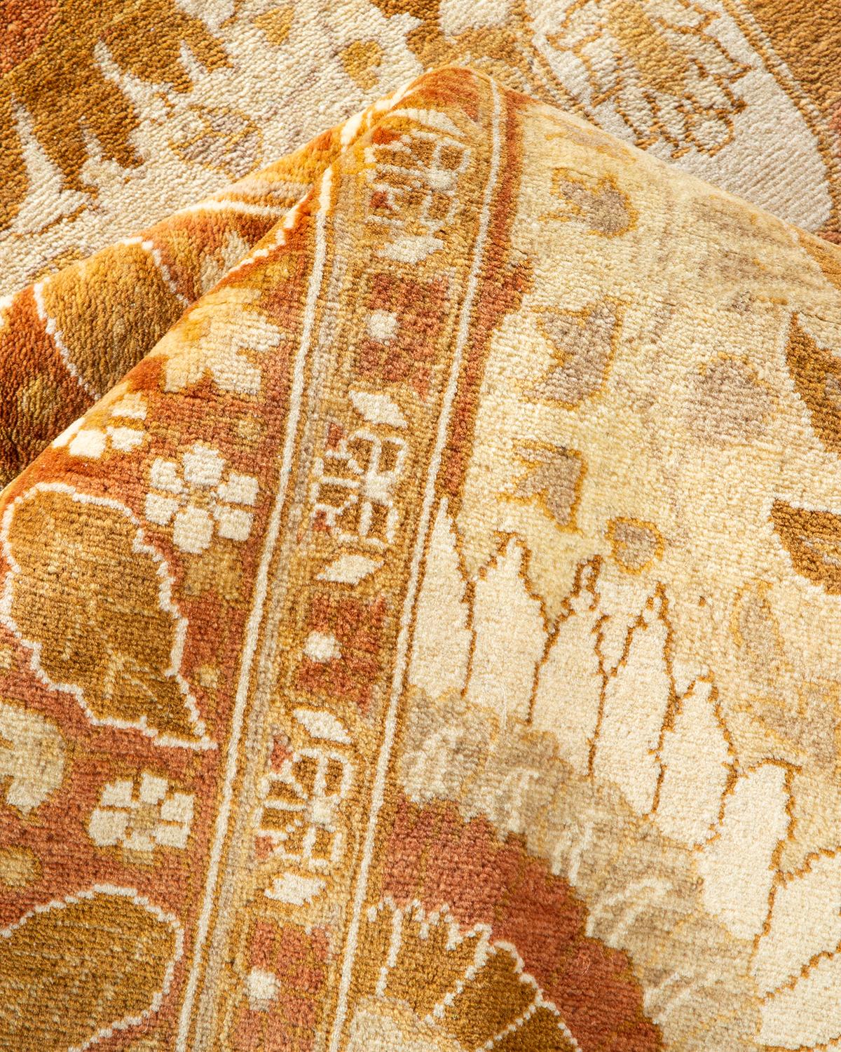 One-Of-A-Kind Hand Knotted Floral Mogul Ivory Area Rug For Sale 1