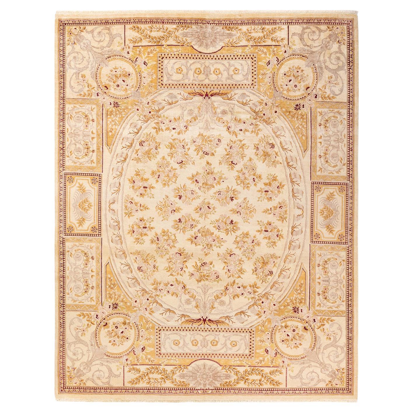 One-of-a-kind Hand Knotted Floral Mogul Ivory Area Rug