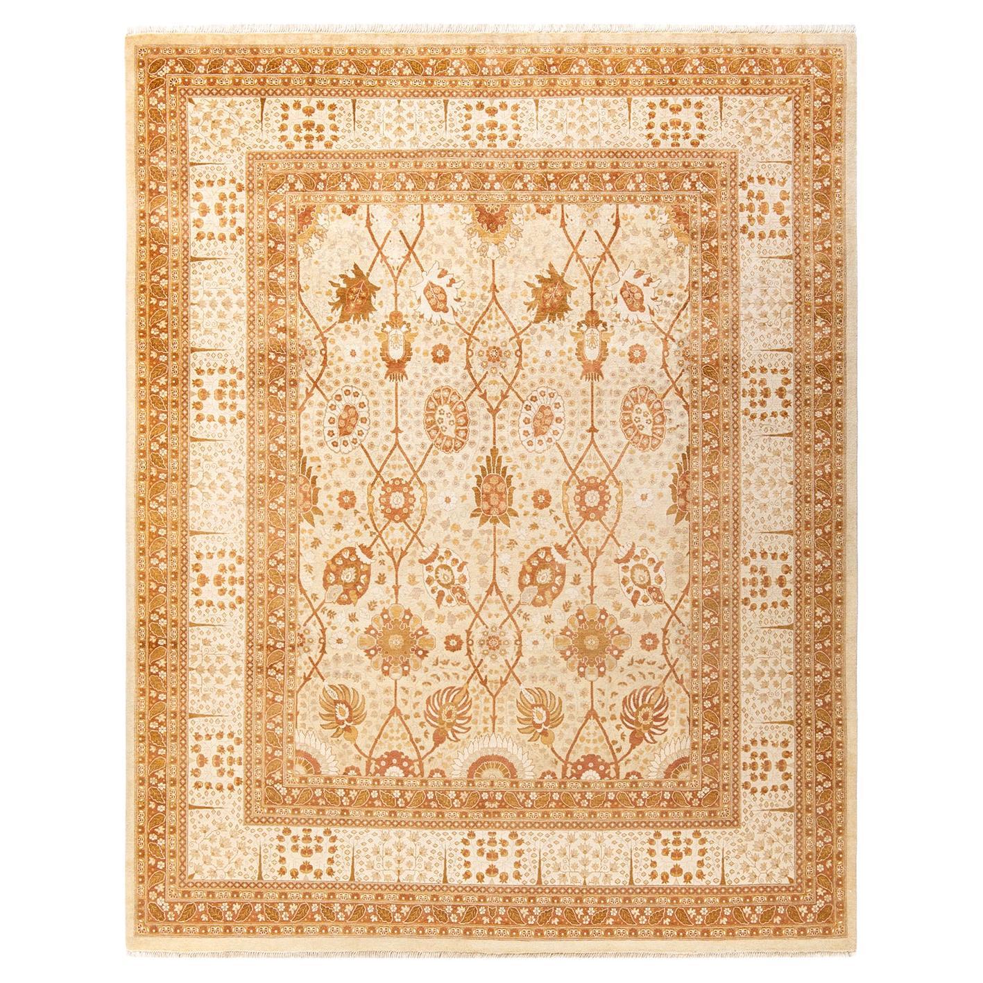 One-Of-A-Kind Hand Knotted Floral Mogul Ivory Area Rug