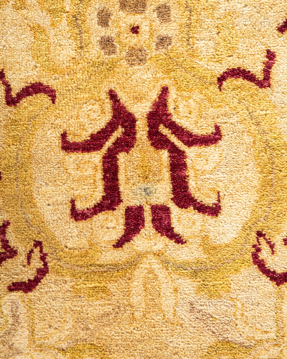 Pakistani One-of-a-kind Hand Knotted Floral Mogul Ivory Area Rug For Sale