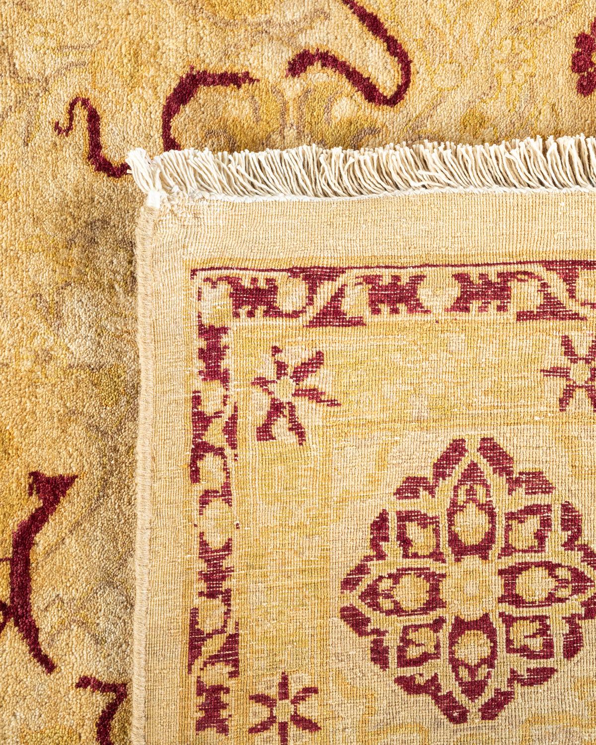 Contemporary One-of-a-kind Hand Knotted Floral Mogul Ivory Area Rug For Sale