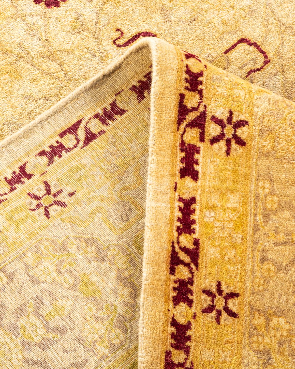 Wool One-of-a-kind Hand Knotted Floral Mogul Ivory Area Rug For Sale