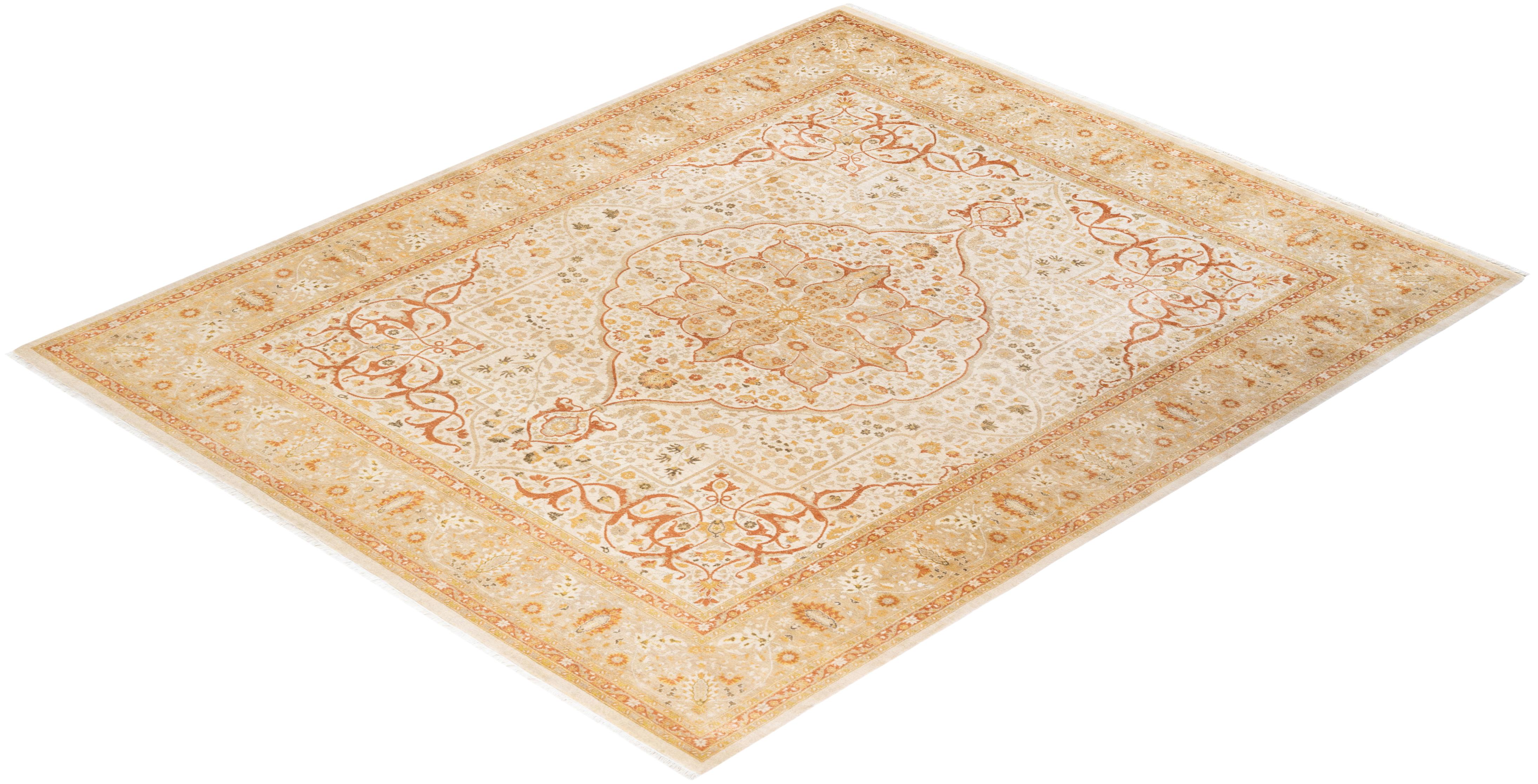 Alfombra Floral Mogul Marfil Anudada a Mano, Única en su Género en venta 2