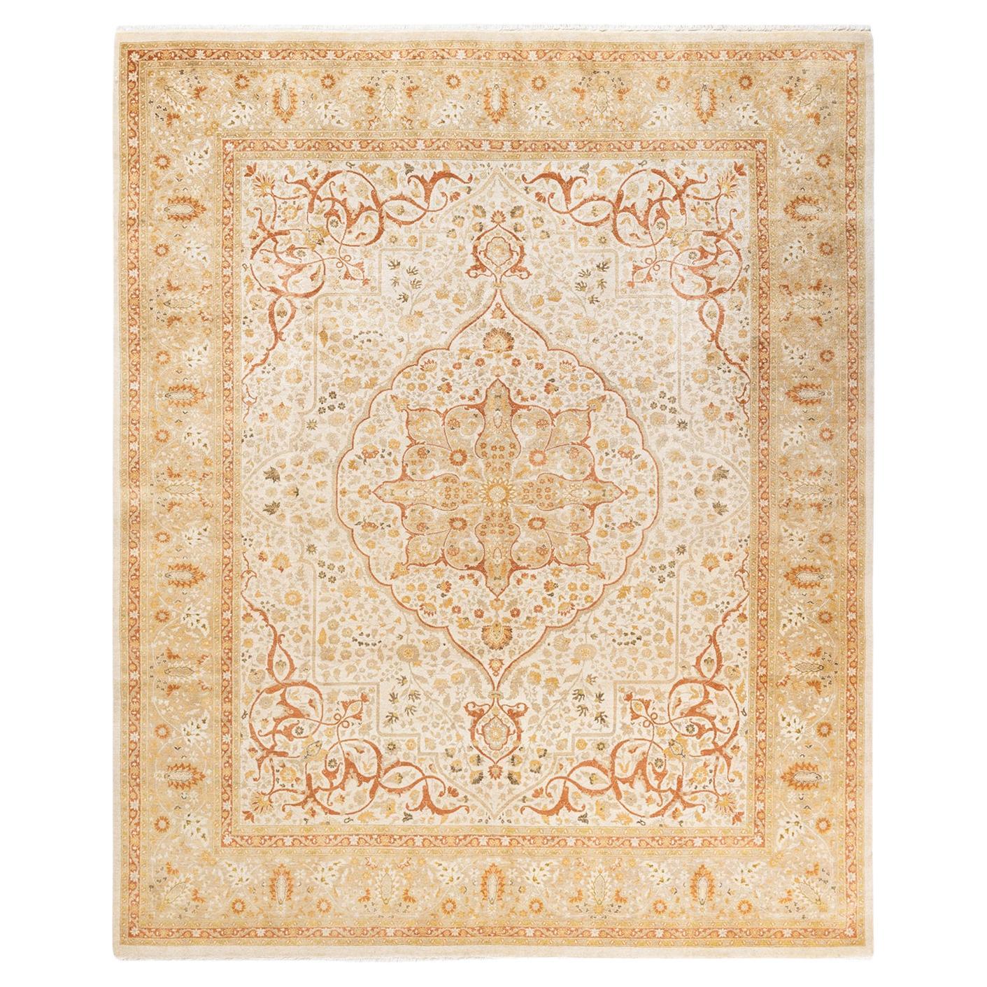 One-Of-A-Kind Hand Knotted Floral Mogul Ivory Area Rug