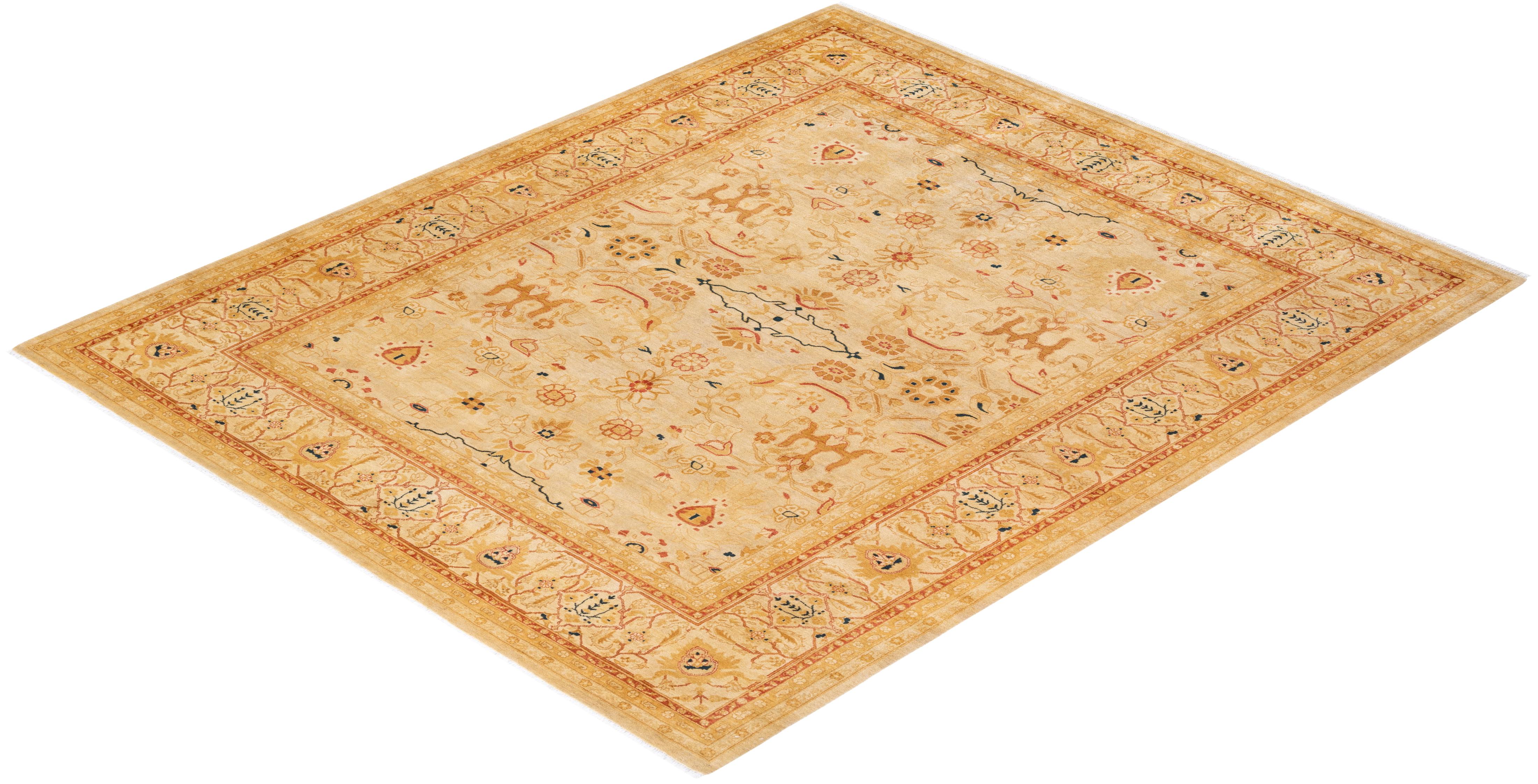 Handgeknüpfter elfenbeinfarbener Mogul-Teppich mit Blumenmuster, Unikat im Angebot 2